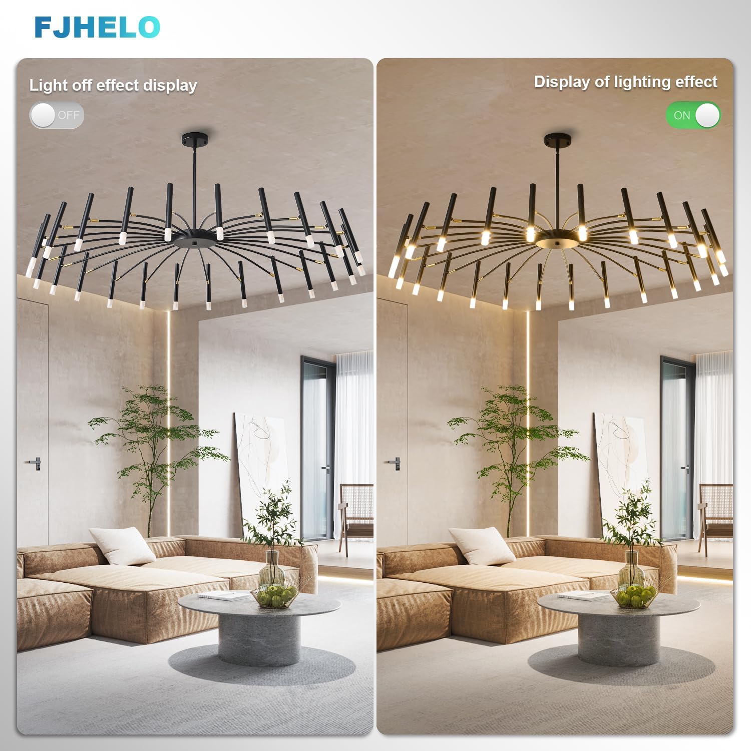 Sputnik Chandelier w/ G9 Sockets, Dia.53' Tree Branch Black Light Fixture | Lighting Direction Adjustable, 15'-47' Height Adjustable