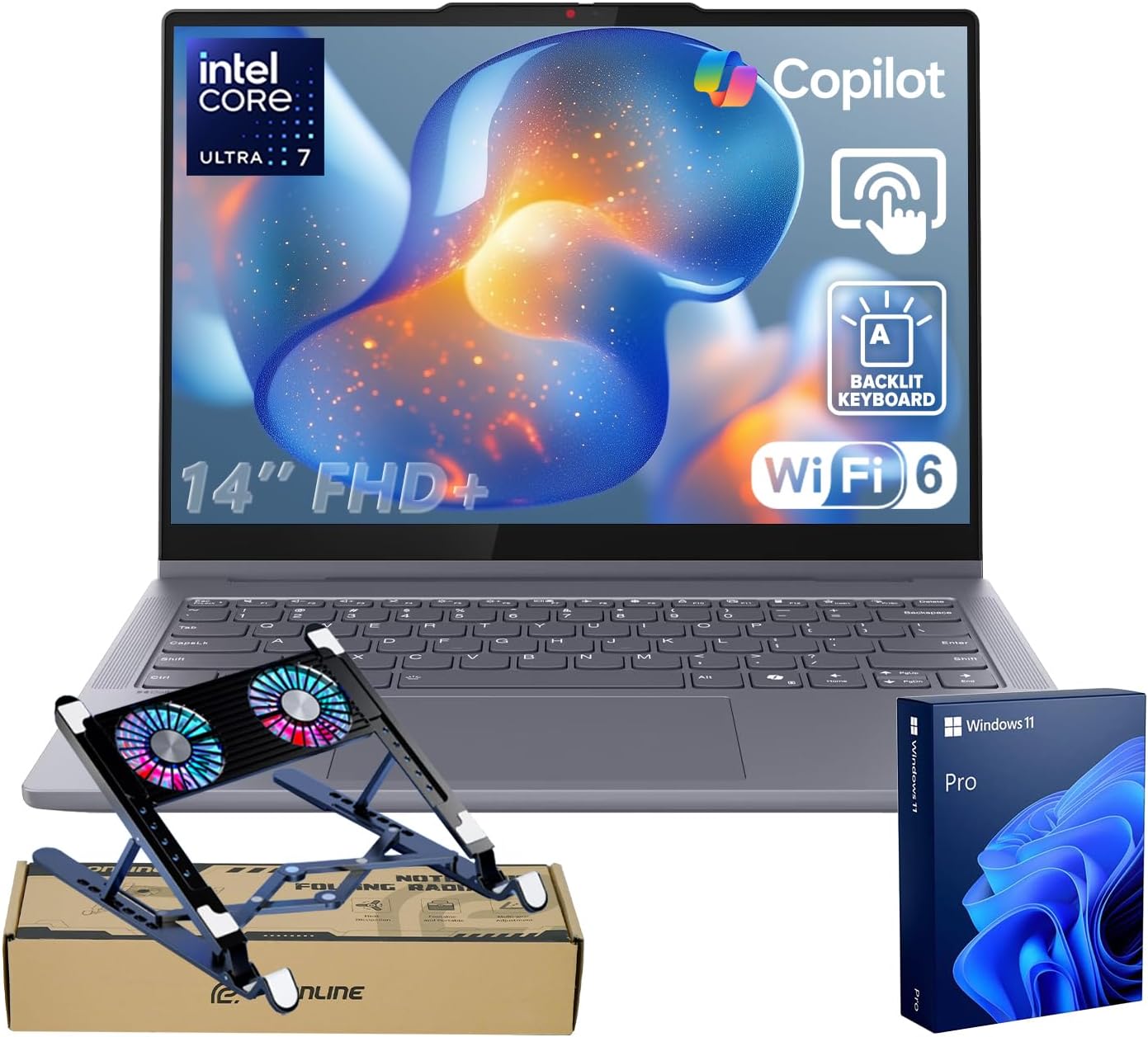 Lenovo IdeaPad 5 AI-Powered Premium 2-in-1 Laptop, 14' FHD+ Touchscreen, Ultra 7 255U, 16GB Onboard RAM, 1TB SSD, Wi-Fi 6, Win11 Pro, Backlit, Thin & Quiet Design, Bundle with PCO Laptop Cooler