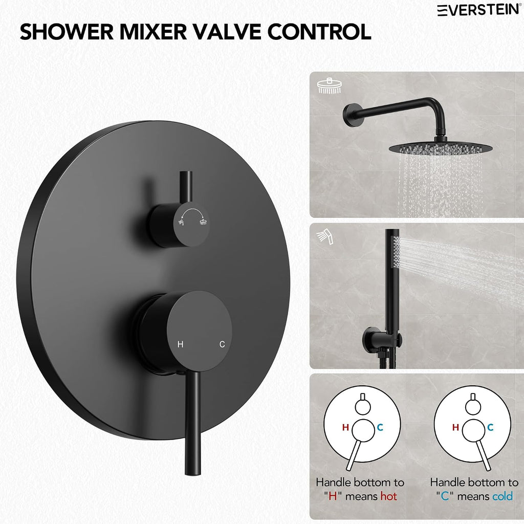 10' High-Pressure Rainfall Shower System with Handheld Spray, Wall Mount Bathroom Shower Faucet Set (Matte Black)