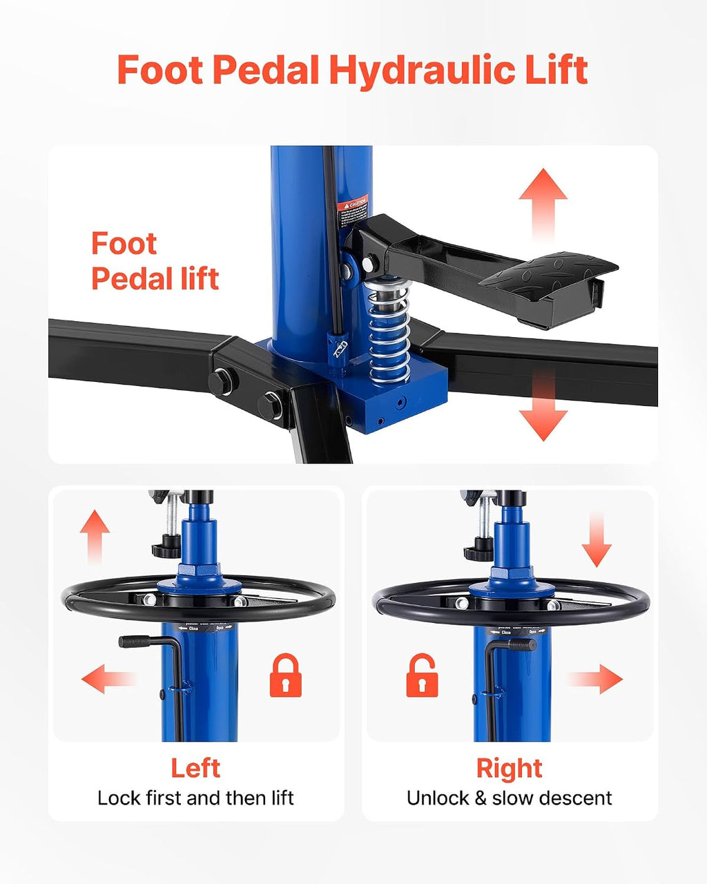 VEVOR Hydraulic Transmission Jack, 1660 lbs Capacity Hydraulic Telescopic Transmission Jack, 34.6-69.3 in High Lifting Height, 2-Stage Floor Jack Stand with Foot Pedal, 360° Swivel Wheel, Blue