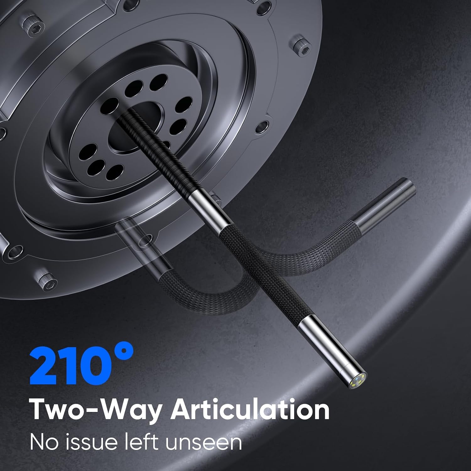 T Takmly Two-Way Articulating Borescope with Light, 210° Steerable 1080P Endoscope Camera, 0.23inch Semi-Rigid Snake Scope, 4.3' IPS Screen, 32GB, 5.5FT for Automotive Engine HVAC Wall Mechanics