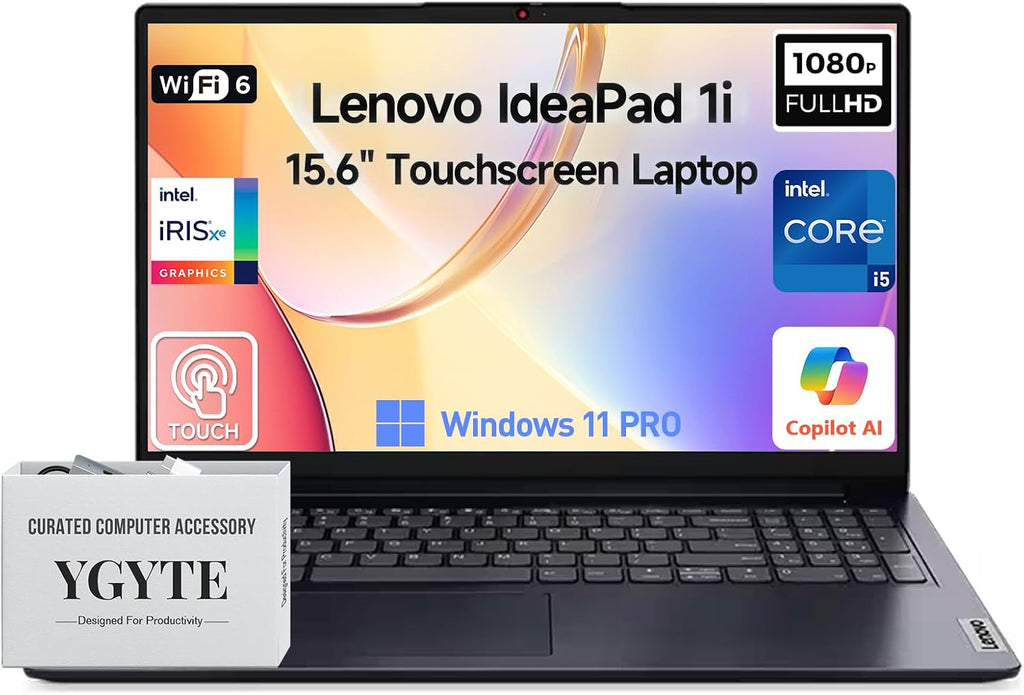 Lenovo 2026 Ideapad 1i 15 Inch Touchscreen Laptop Computer, 15.6' FHD IPS Touch Screen Laptop, Intel Core i5-1335U (10-Cores, >i7-1255U), Windows 11 Pro 16GB RAM 1TB SSD, 10-Key Number Pad, wYGYTE