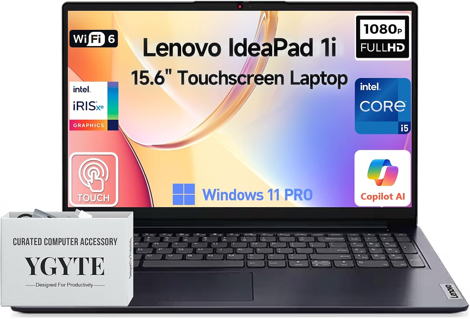Lenovo 2026 Ideapad 1i 15 Inch Touchscreen Laptop Computer, 15.6' FHD IPS Touch Screen Laptop, Intel Core i5-1335U (10-Cores, >i7-1255U), Windows 11 Pro 16GB RAM 1TB SSD, 10-Key Number Pad, wYGYTE