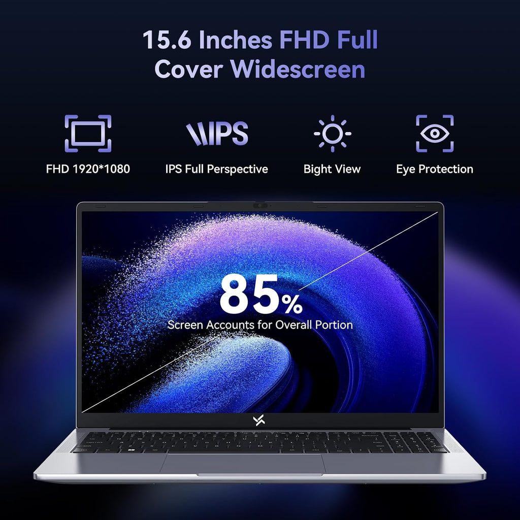 Huidun HiBook 6 15.6' IPS FHD Laptop,N150 Processor (Beat i3-10110U,Up to 3.6GHz),16GB DDR4 RAM 256GB SSD,45W Type-C Fast Charge,Laptops Computer for Business Office Student,3-Year Warranty