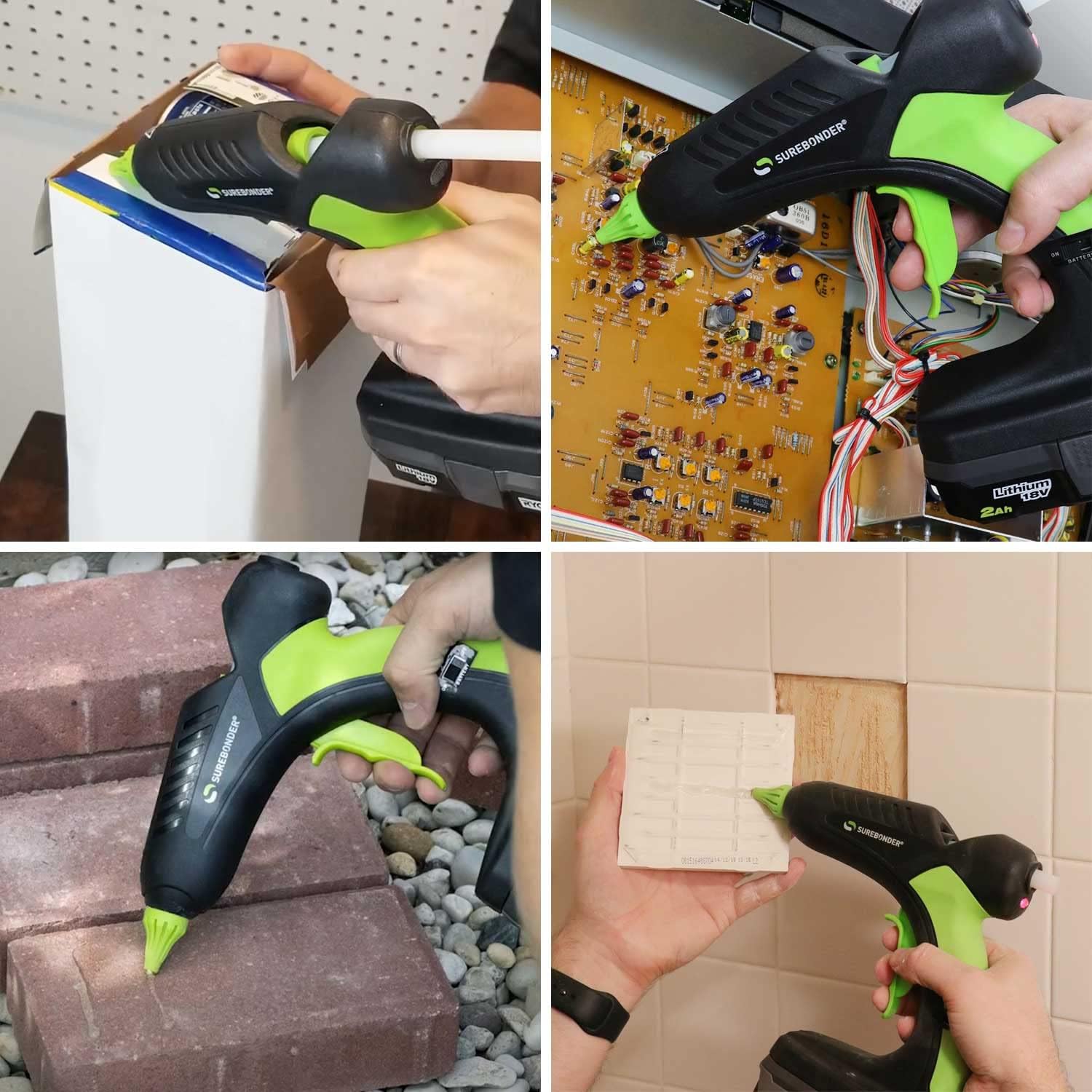 Surebonder 60 Watt Ryobi Type 18 Volt Battery Powered Cordless Professional Heavy Duty Full Size Hot Glue Gun with Battery and Charger Included