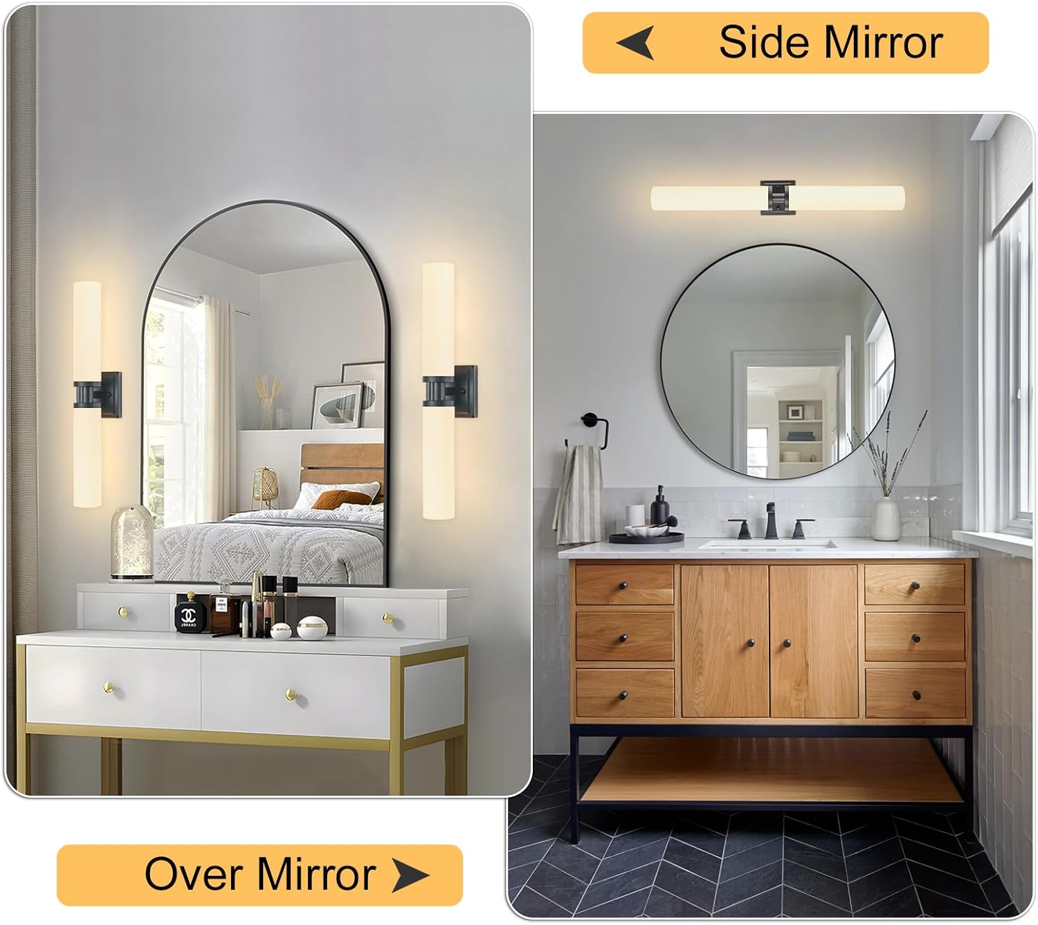 Black Wall Sconces Set of Two, 32 Inch Bathroom Sconces with Frosted Glass, Modern Sconces Wall Light Fixtures for Bathroom Mirror Living Room Bedroom Hallway (Bulbs Not Included)