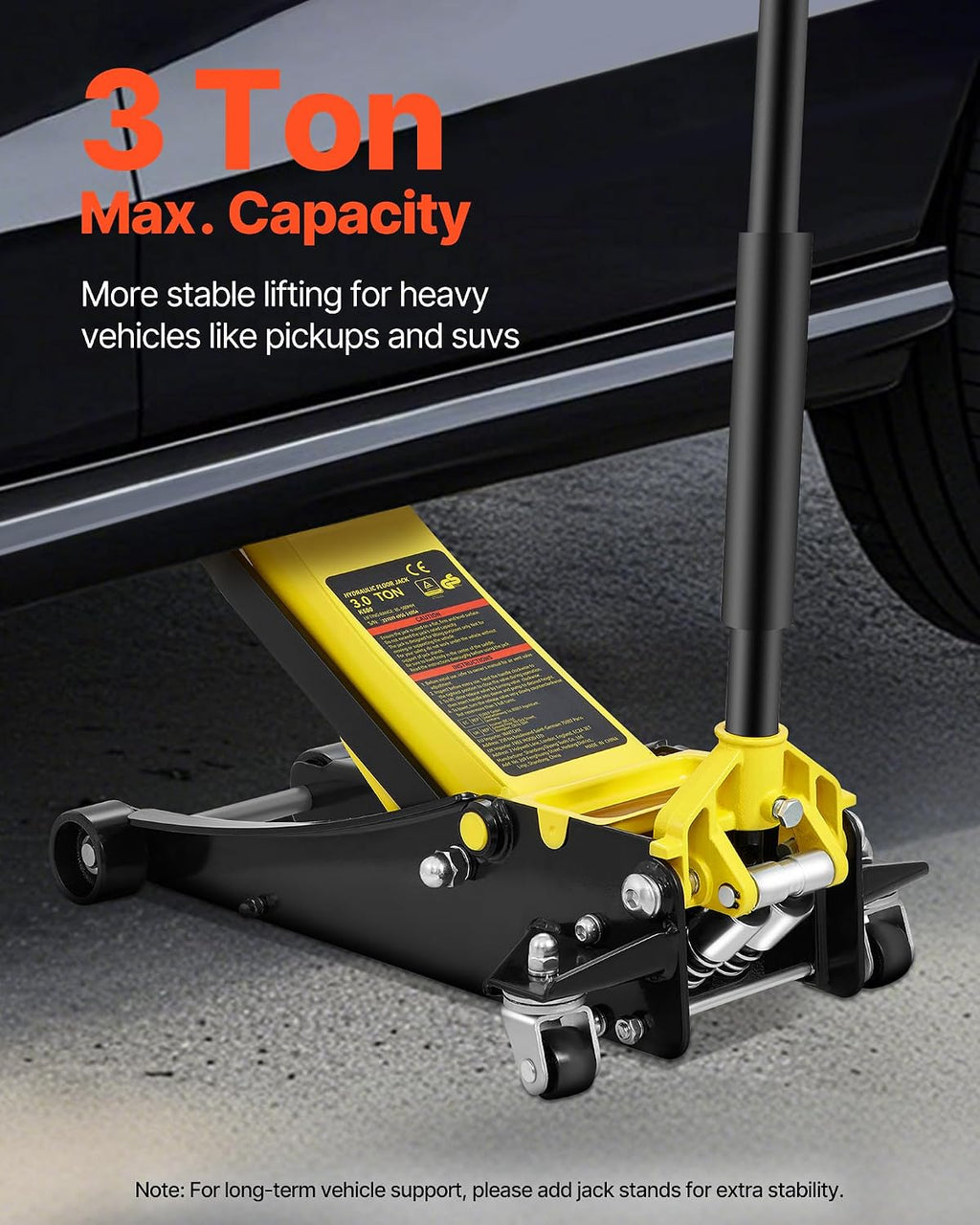 VEVOR 3 Ton Low Profile Floor Jack | Heavy-Duty Racing, Dual Pistons Quick Lift Pump, Lifting Range 3.35'-19.69'