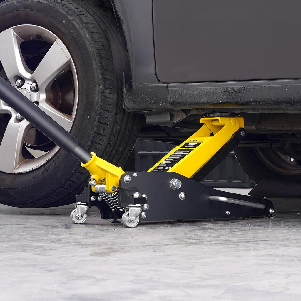 VEVOR Low Profile Floor Jack 2 Ton (4400 lbs), Heavy Duty Aluminum Hydraulic Racing Floor Jack, Hydraulic Car Jack, Dual Piston Quick Lift Pump, 3.2'-14.6' Height Lifting Range (Yellow)