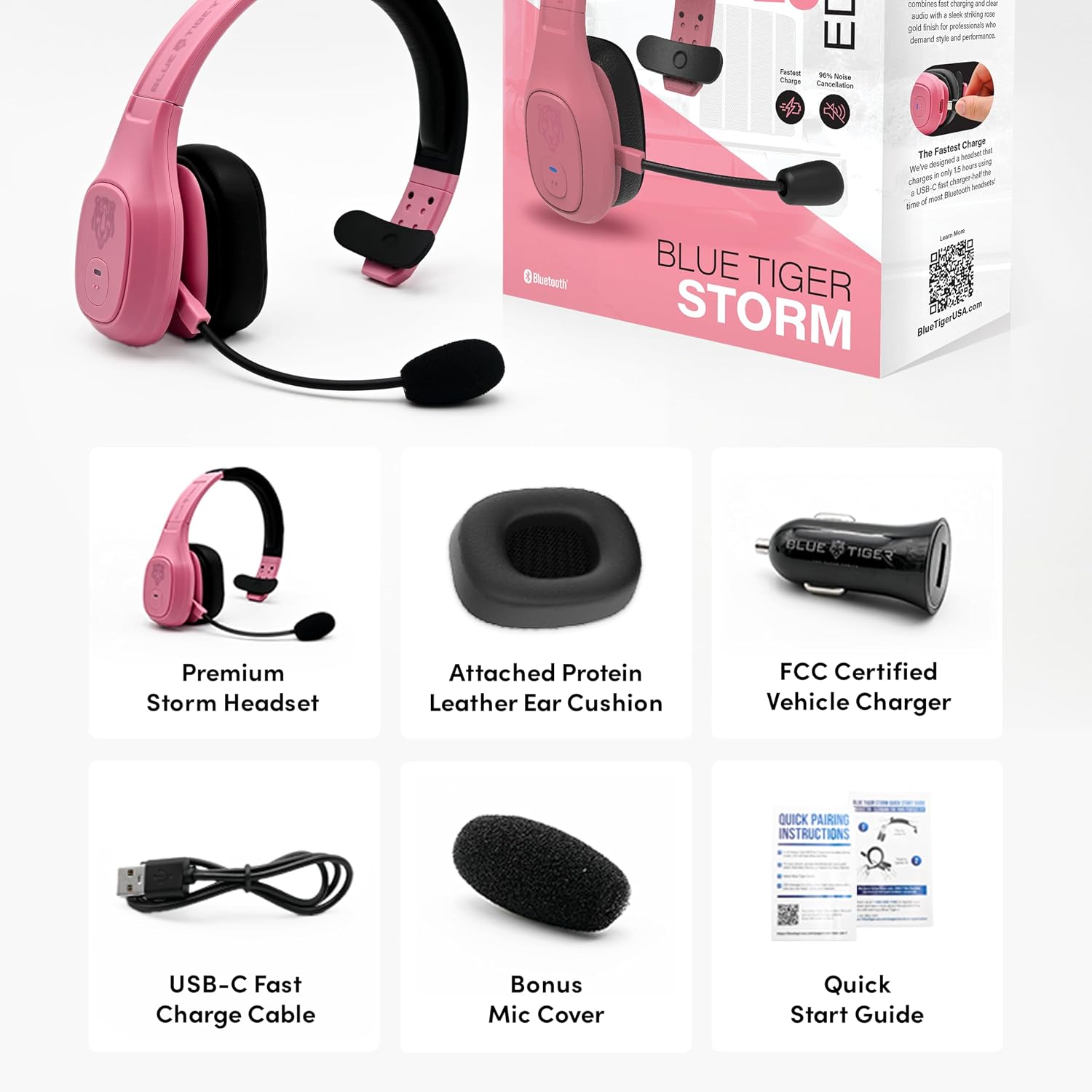 Blue Tiger Storm Rose Gold - Premium Trucker Bluetooth Headset-Wireless Noise Canceling Mono Headset with Mic -High-Fidelity Sound, 30-Hour Talk Time, USB-C Charging - For Truck Drivers, Bluetooth 5.0