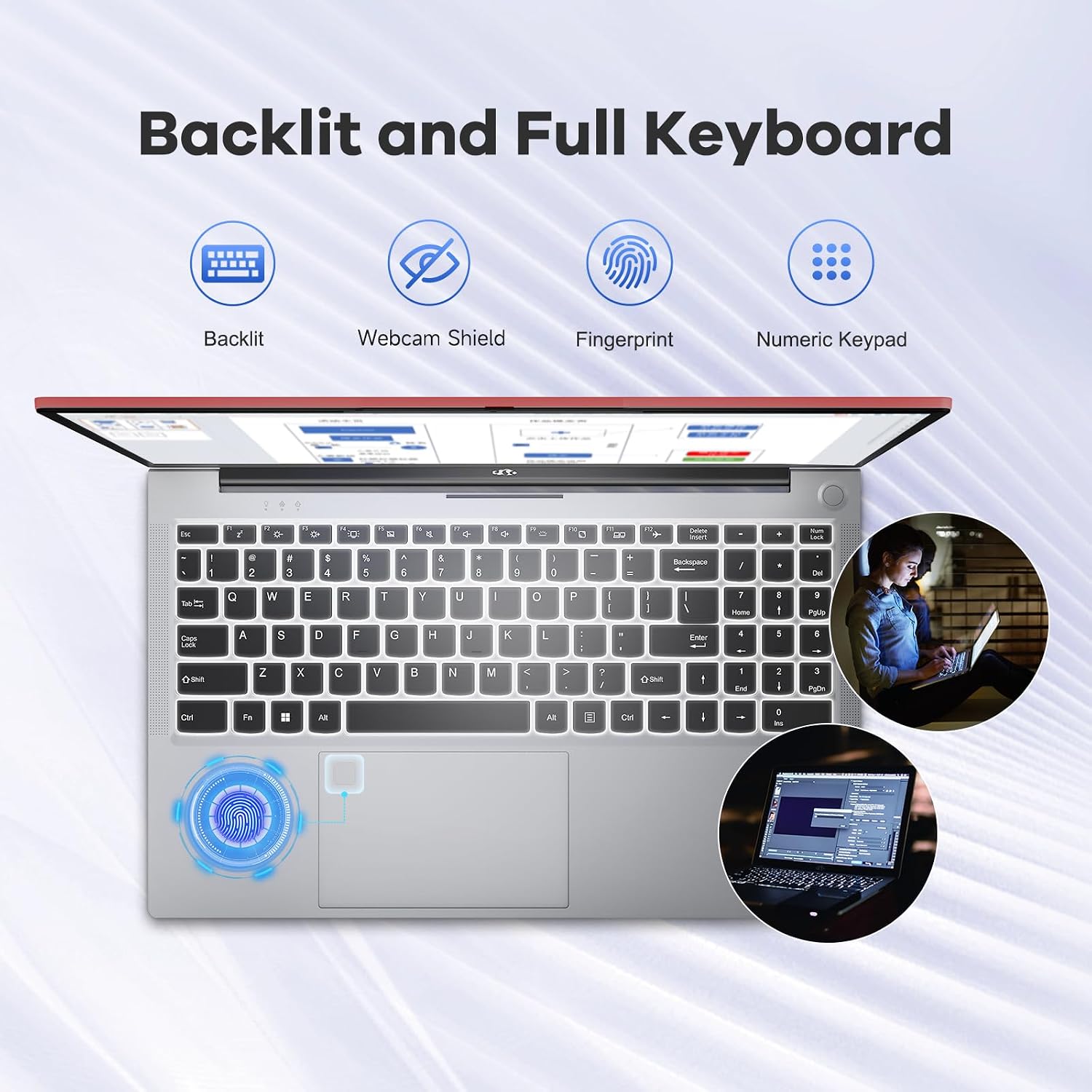 NIMO 15.6' FHD lPS-Business-Laptop, i5-12450H 8 Cores 8GB RAM 256GB SSD (Beat i7-11800H, Up to 4.4 GHz) Student Computer with 100W Type-C Fingerprint Backlit Keyboard WiFi-6 Numpad