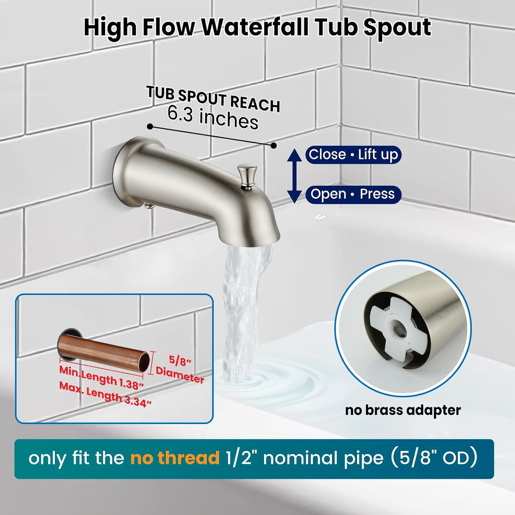 gotonovo Tub Shower Faucet Set Bathroom Shower Head Kit High Pressure Bathtub Shower Faucet 6 Modes ABS Handheld Spray Valve and Shower Trim Kit Shower Head and Handle Set Brushed Nickel