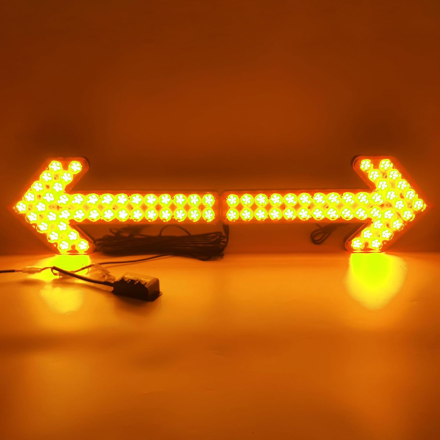 CFLMYYXGS 640 LED Arrow Signal Light Bar 12V-24V Waterproof Amber Strobe for Construction Vehicles Sweepers Water Carts Wreckers High-Intensity Double-Layer PCB Left+Right Arrows with Control Box