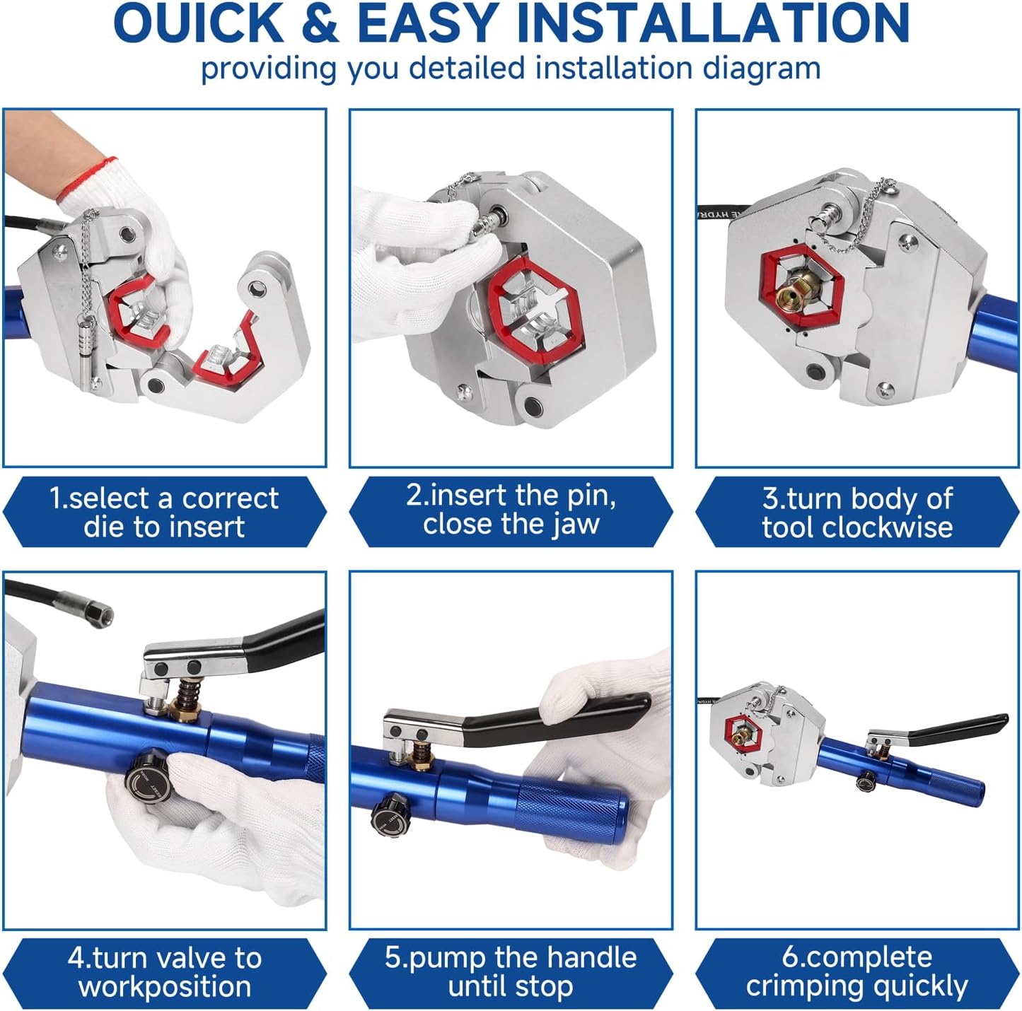 Hydraulic Hose Crimper AC Crimping Tool with Snap-On 7 Dies Manual Handheld Hydra-Krimp for AC Hose, Auto A/C Line, Air Conditioning Repair Tool(71500)
