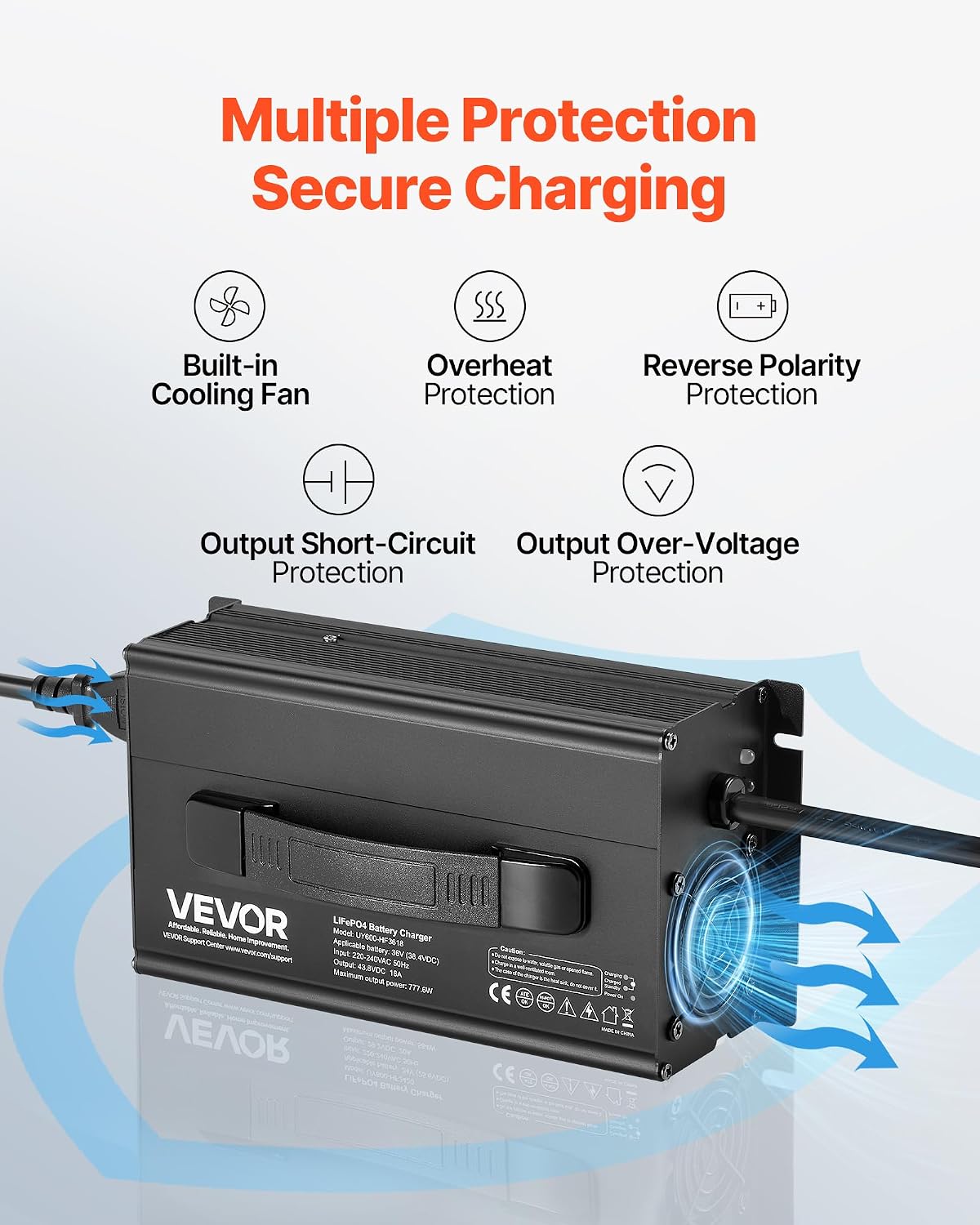 VEVOR 36V 18A Lithium Battery Charger, 43.8V, AC-DC LiFePO4 Smart Charger, with Anderson Connector, LED Indicator, 0V Activation, for Lithium LiFePO4 Deep Cycle Rechargeable Batteries of Boat, RV