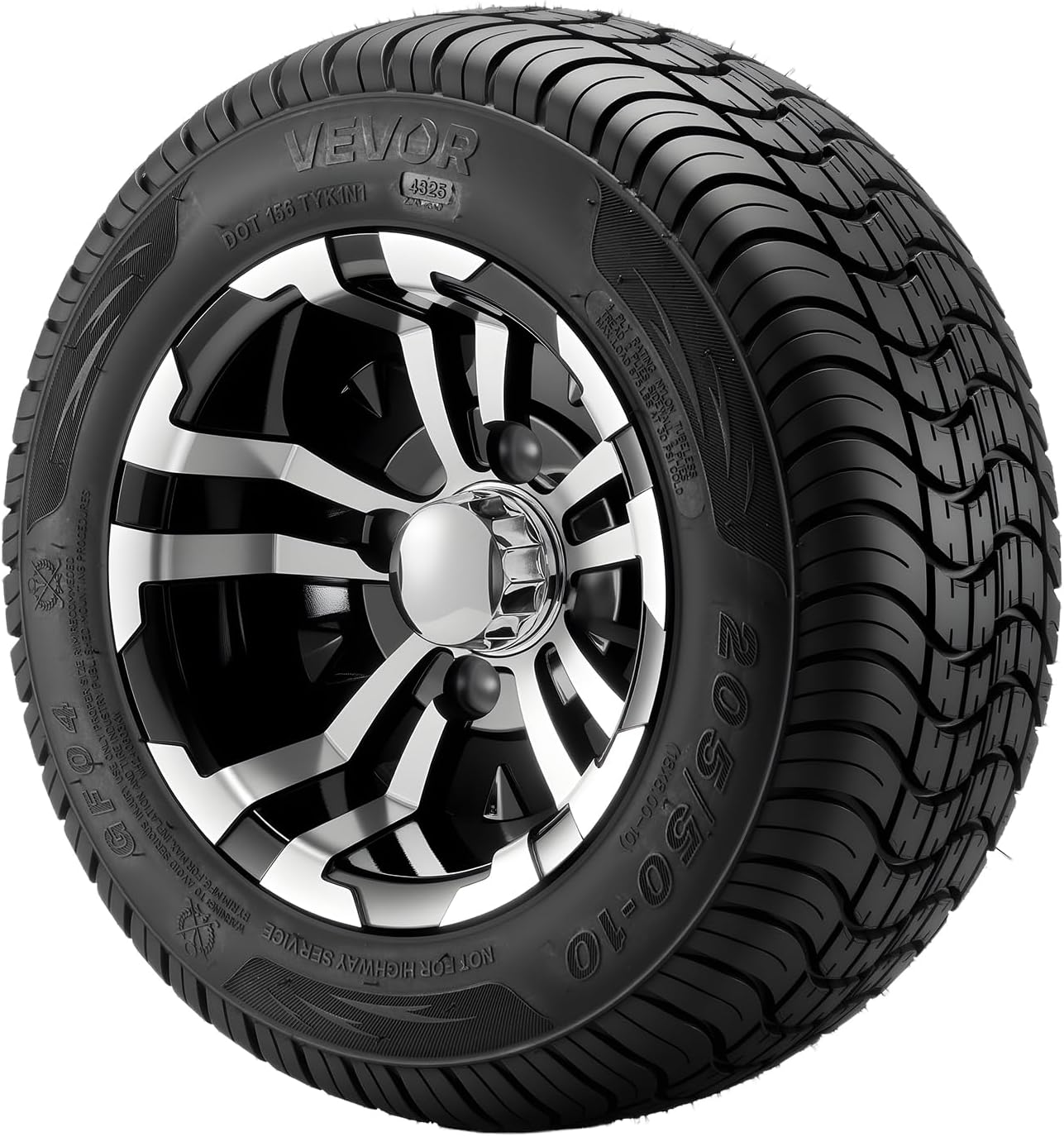 VEVOR Golf Cart Wheels, 10' 205/50-10 Black Aluminum Alloy Golf Cart Tires and Wheels Combo (Set of 4) Fit Club Car, EZGO, Yamaha, 4 Ply Rubber 4-Lug Lawn Mower Tires & Rims, 675 lbs Load, All-Terrain