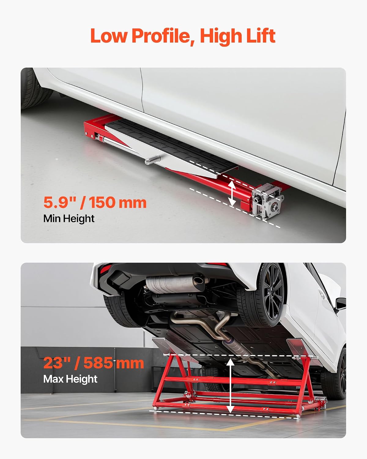 VEVOR Portable Car Lift, 4400 lbs Capacity, Heavy Duty Steel Quick Lift with 23' Max Height, Adjustable Width and Wheels, Manual Lifting for Cars, Compact SUVs, Mini Trucks, Home Garage or Shop Use