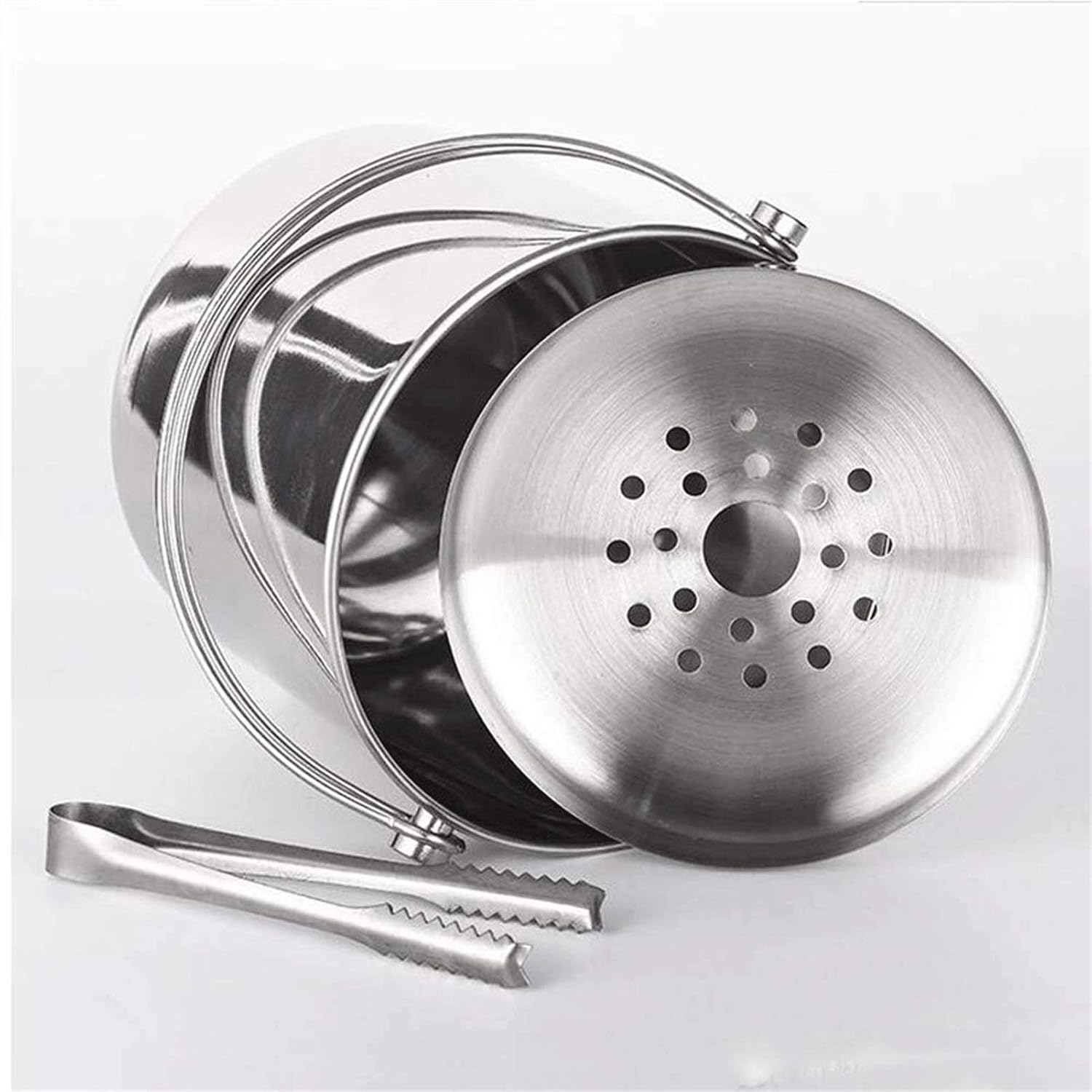 ice bucket, Ice bucket - Ice Bucket with Scoop Lid and Handle, Stainless Steel (Size : L)