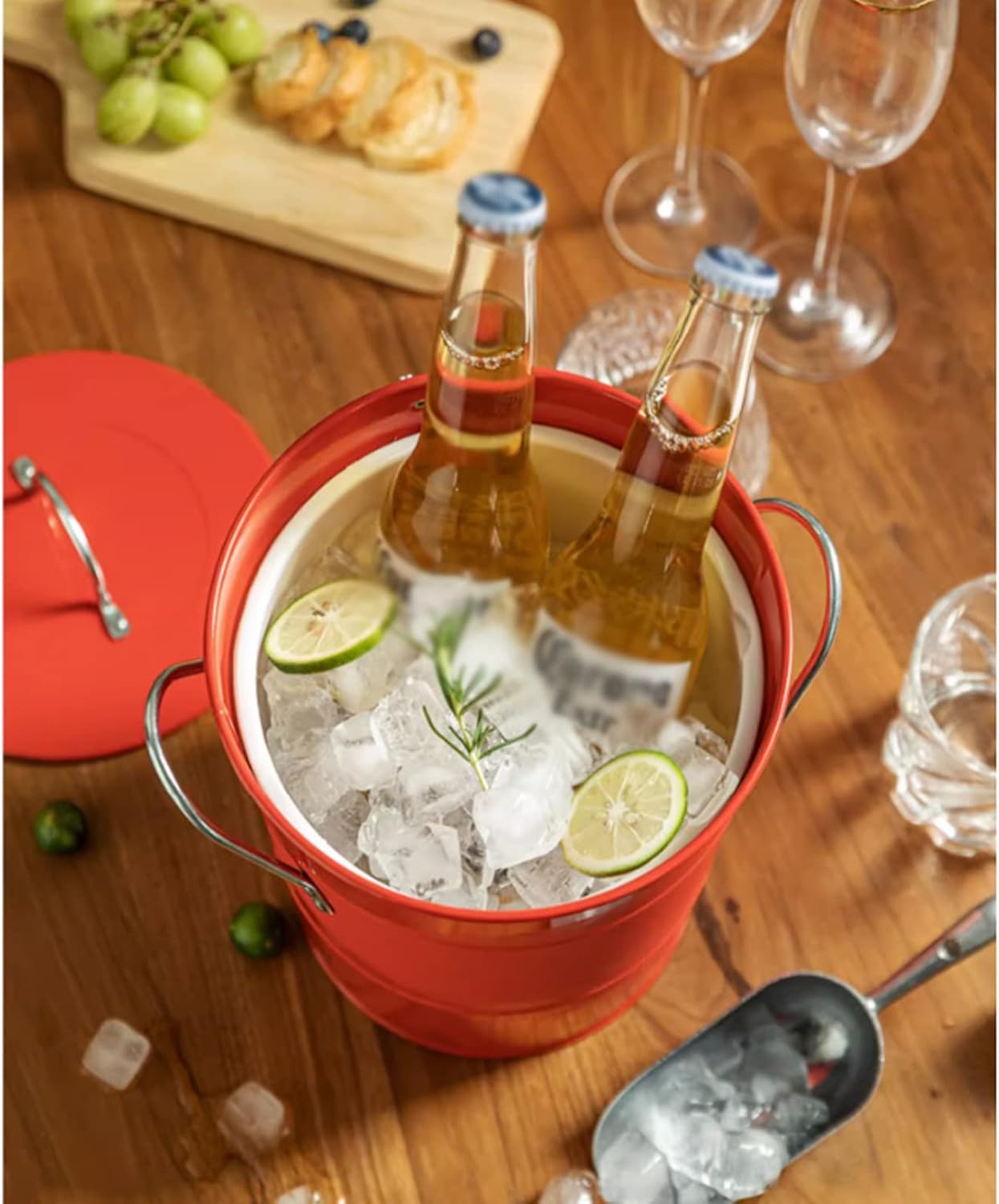 Ice Buckets 3.5 Liter Double Wall Ice Bucket Insulated Ice Buckets with Lid and Scoop Thickened metal Ice Buckets , Party Beverage Tub for Home Kitchen Parties Cocktail Bar Ice Bucket Kits ( Color : S