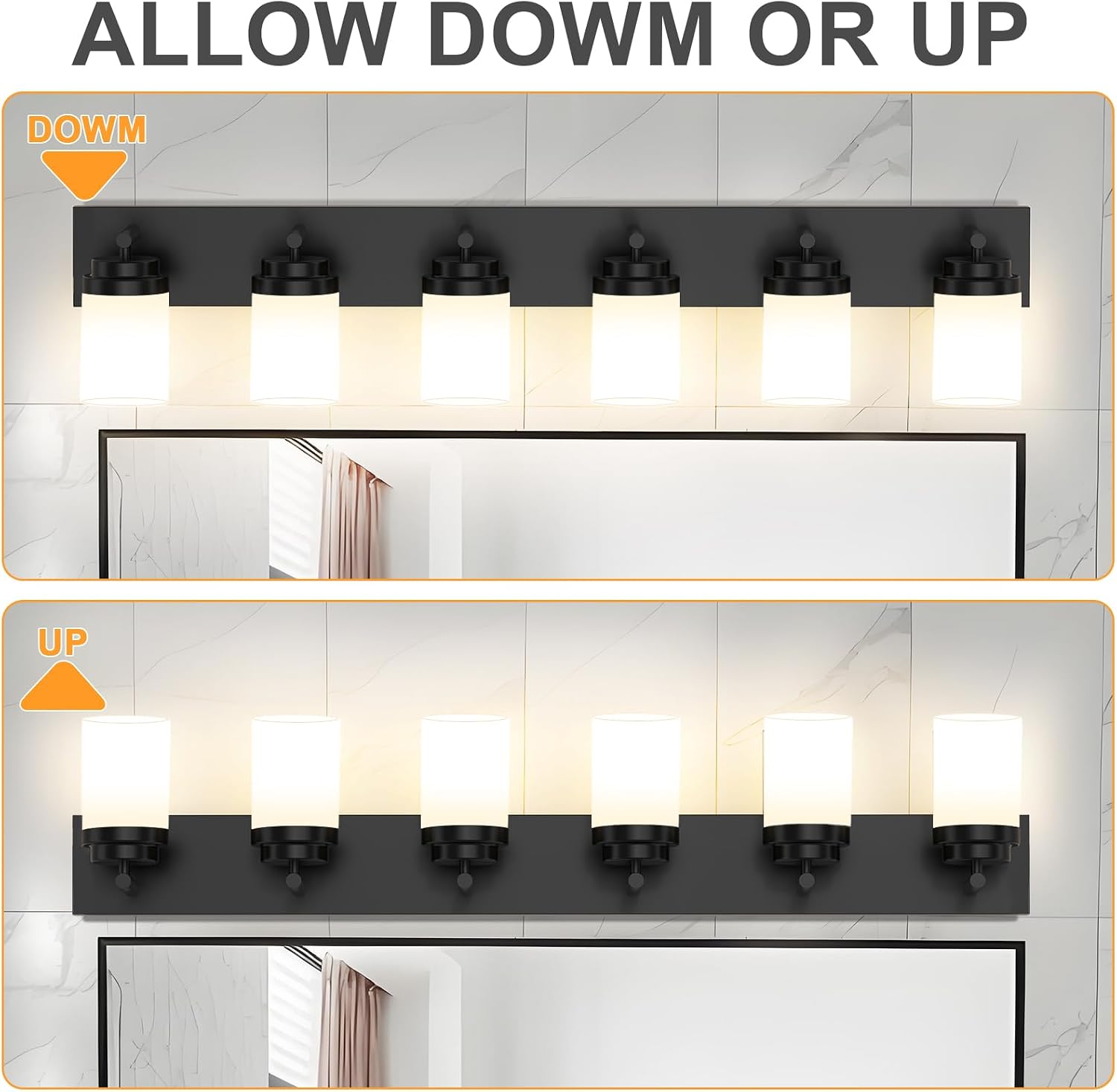 IZORRO Bathroom Vanity Light Fixture, 6-Light 46 Inch Matte Black Bathroom Light Fixtures Over Mirror, with White Glass Shade, Modern Farmhouse Vanity Lights, Rustic Restroom Lighting Fixtures