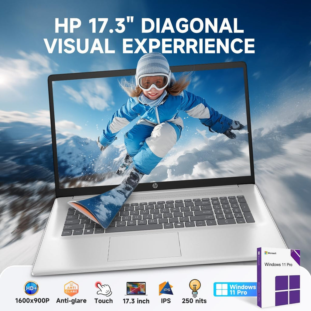 HP 17inch Touchscreen Business Laptop - Intel 12-Core Ultra 7 255U(up to 5.2 GHz), 64GB DDR5, 2TB SSD, Copilot AI, 12 NPU Tops, 17.3' Anti-Glare HD+, Backlit KB, Windows 11 Pro, w/Accessory