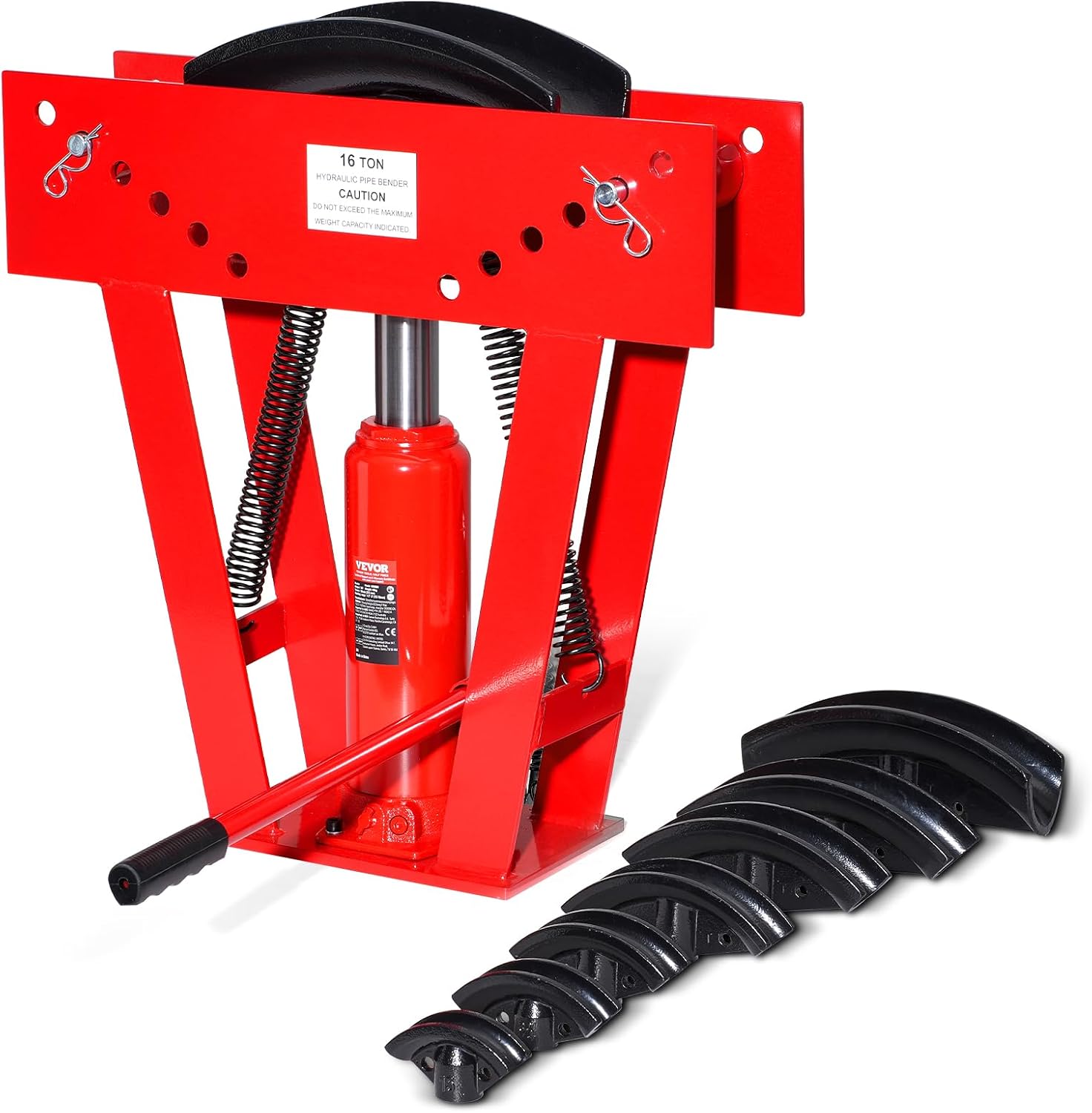 VEVOR Hydraulic Pipe Bender, 16 Ton Manual Copper Exhaust Pipe Bending Machine with 8 Dies (1/2' - 3') and 90-180° Adjustable Rollers, Heavy-Duty Pipe Tube Bender for Piping Railing Construction