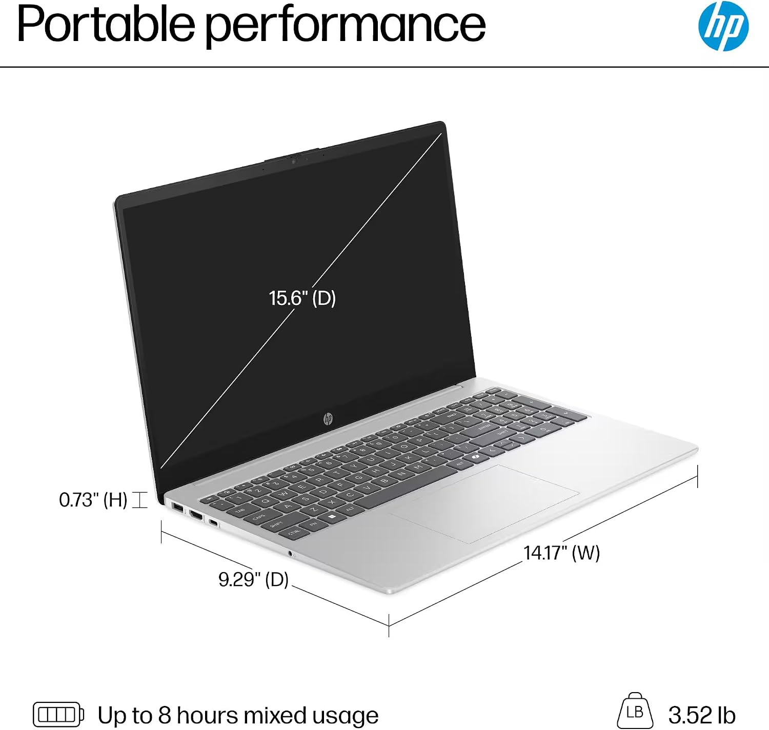 HP 15 Laptop, 15.6' Touchscreen Display, Intel 6-core i3-1315U Processor, 8GB RAM, 512GB PCIe SSD, Windows 11Pro, Wi-Fi, HDMI, USB-C, Hub and Mouse, Lightweight Student Business Laptop