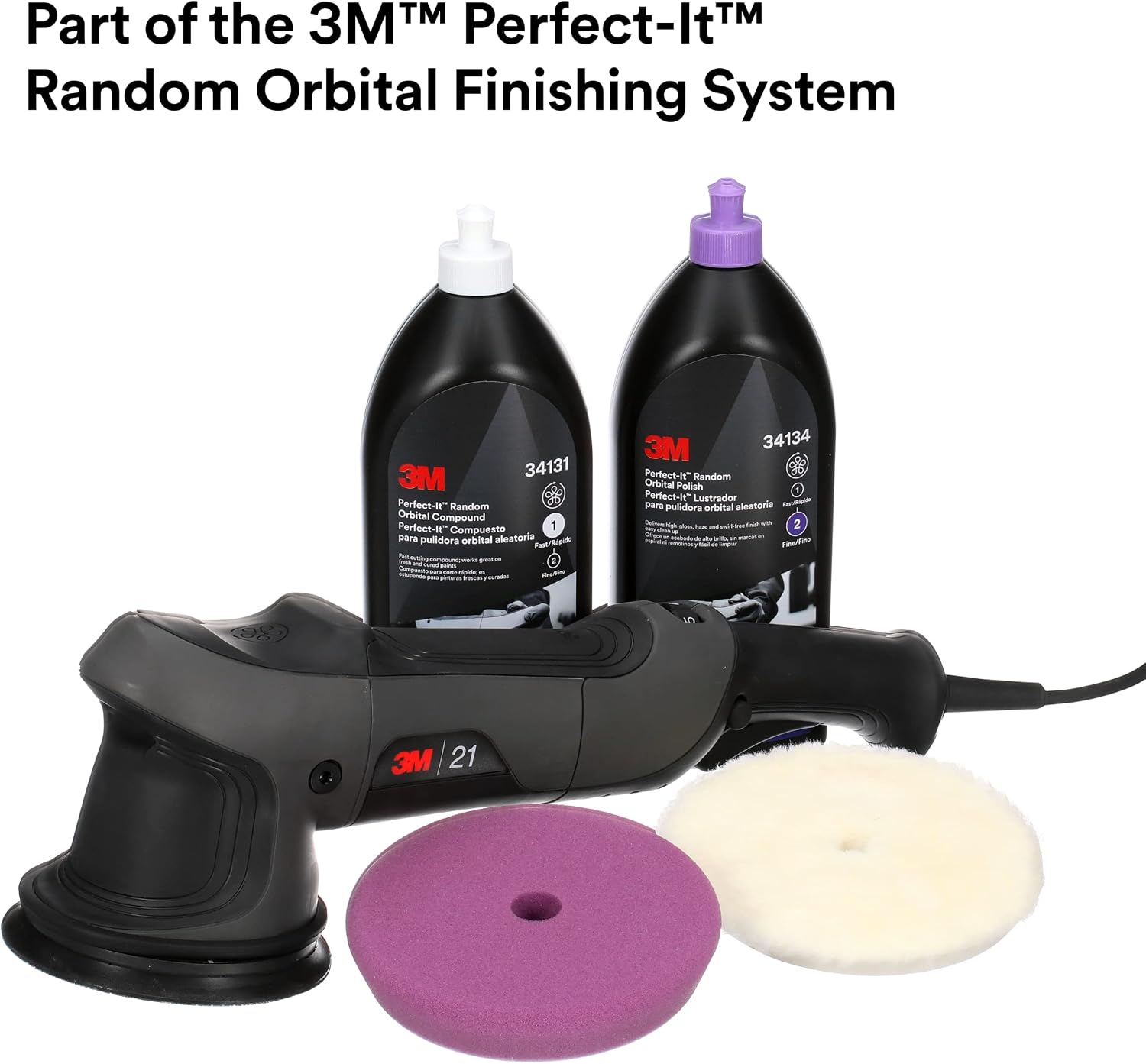 3M Perfect-It Random Orbital Polisher, 34101, 21mm, 120V/60Hz Variable Speed Control for Automotive Refinishing, Refining, Polishing