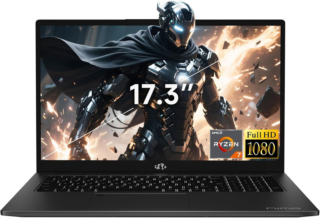 NIMO 17.3' Light-Gaming-Laptop, 8 Cores AMD R7 7735HS (up to 4.75GHz, Beat i7 12650H) 16GB DDR5 RAM 512GB SSD Radeon 680M IPS FHD Computer with 100W Type-C 180° Viewing Wi-Fi 6E, for Business School