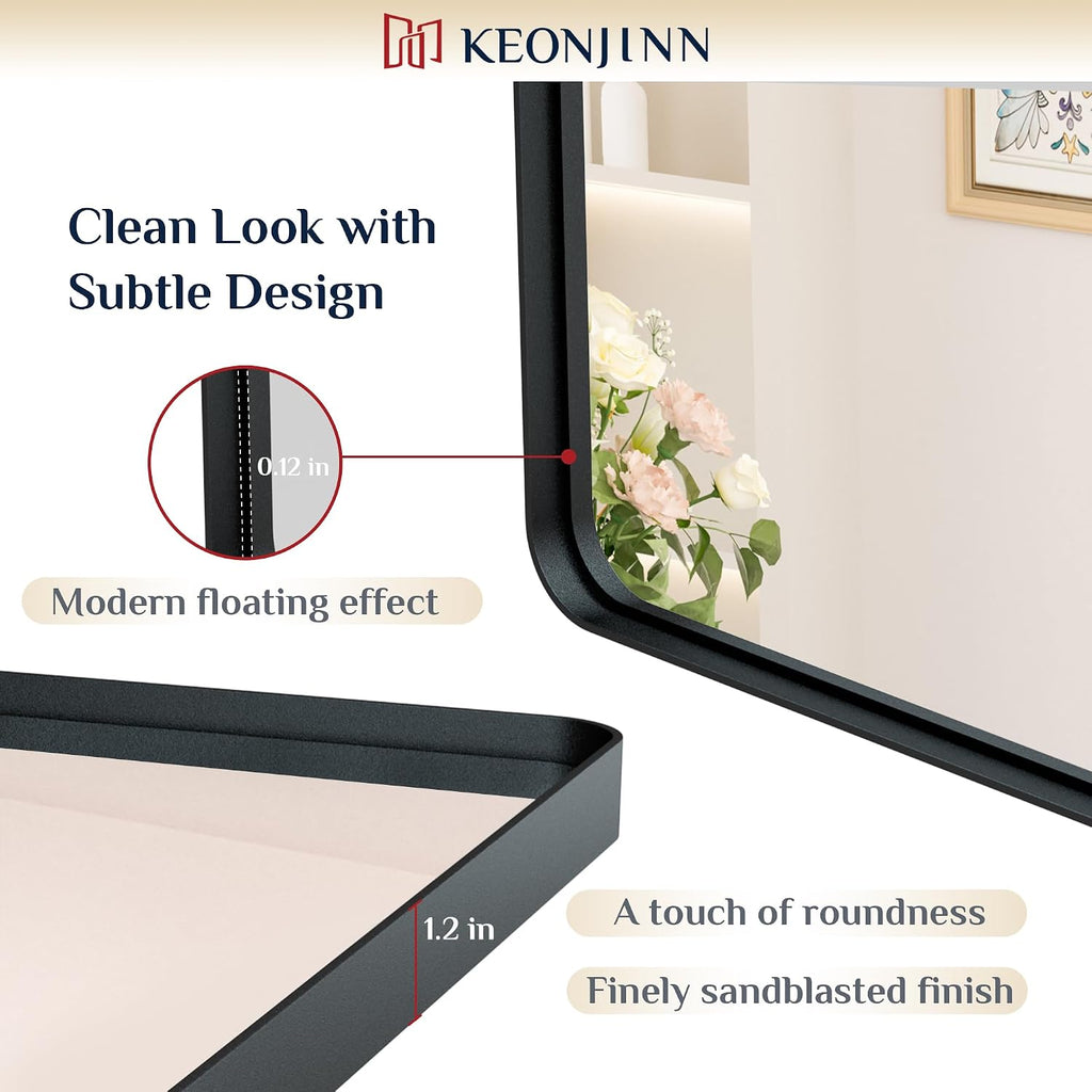 Keonjinn Black Bathroom Mirrors for Over Sink, 36 x 36 Inch Large Square Mirrors for Wall, Rounded Rectangle Matte Black Farmhouse Vanity Mirror, HD Tempered Glass Modern Mirror(Horizontal/Vertical)