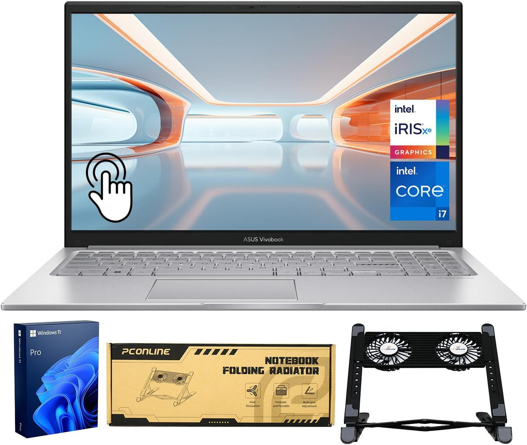 ASUS Vivobook 15.6' Business Laptop, FHD Touchscreen, Intel 10-Core i7, 40GB RAM, 2TB SSD, Backlit KB, HDMI, Win11Pro, Bundle with PCO Notebook Folding Radiator, Laptop Cooler