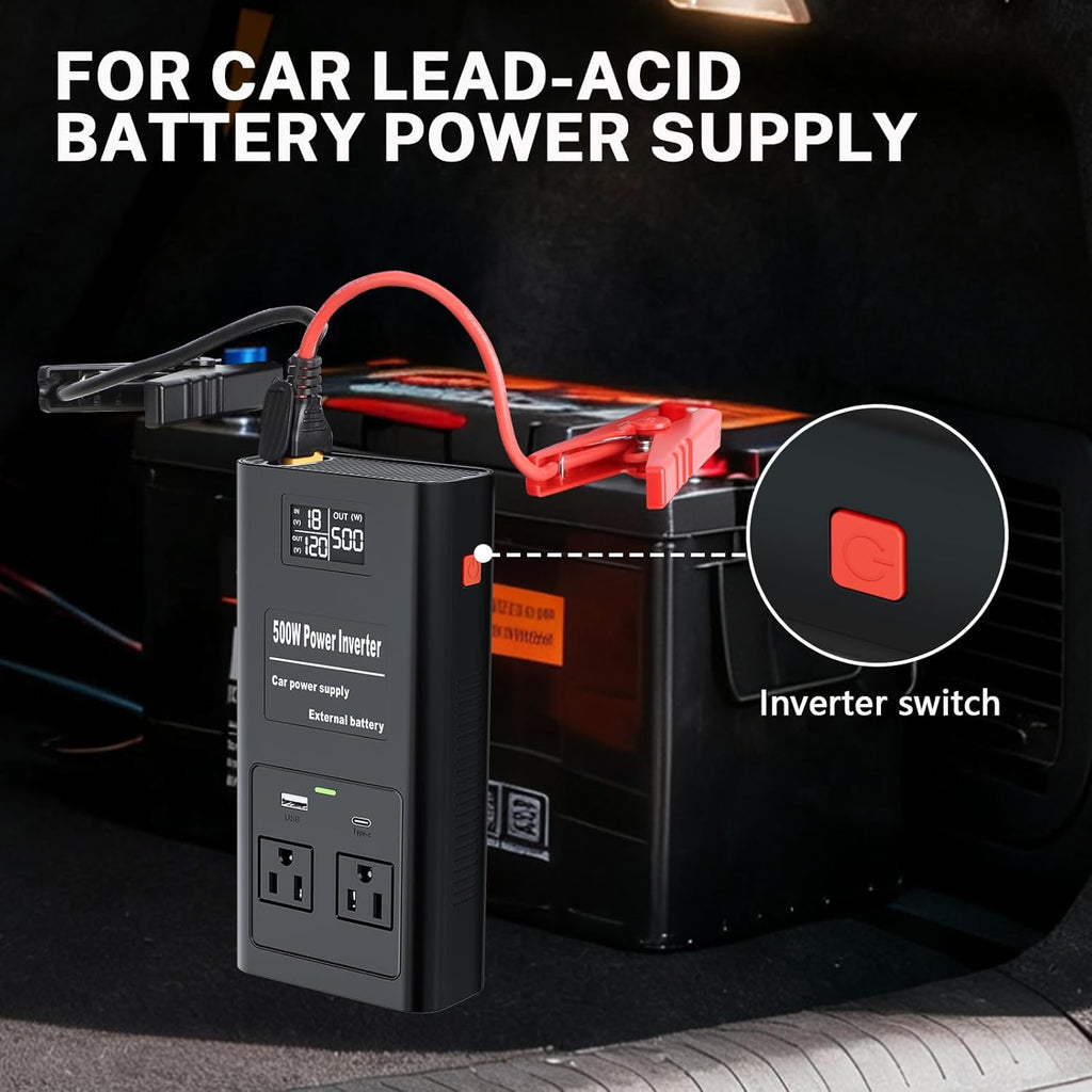 Pure Sine Wave Inverter Compatible with Milw-auke 18V Battery, 2 in 1 500W 4 Ports Power Inverter Battery Charger Generator DC 20V to AC* 2 Outlets, 120V Car Charger Plug, USB&Type-C (Tool Only)