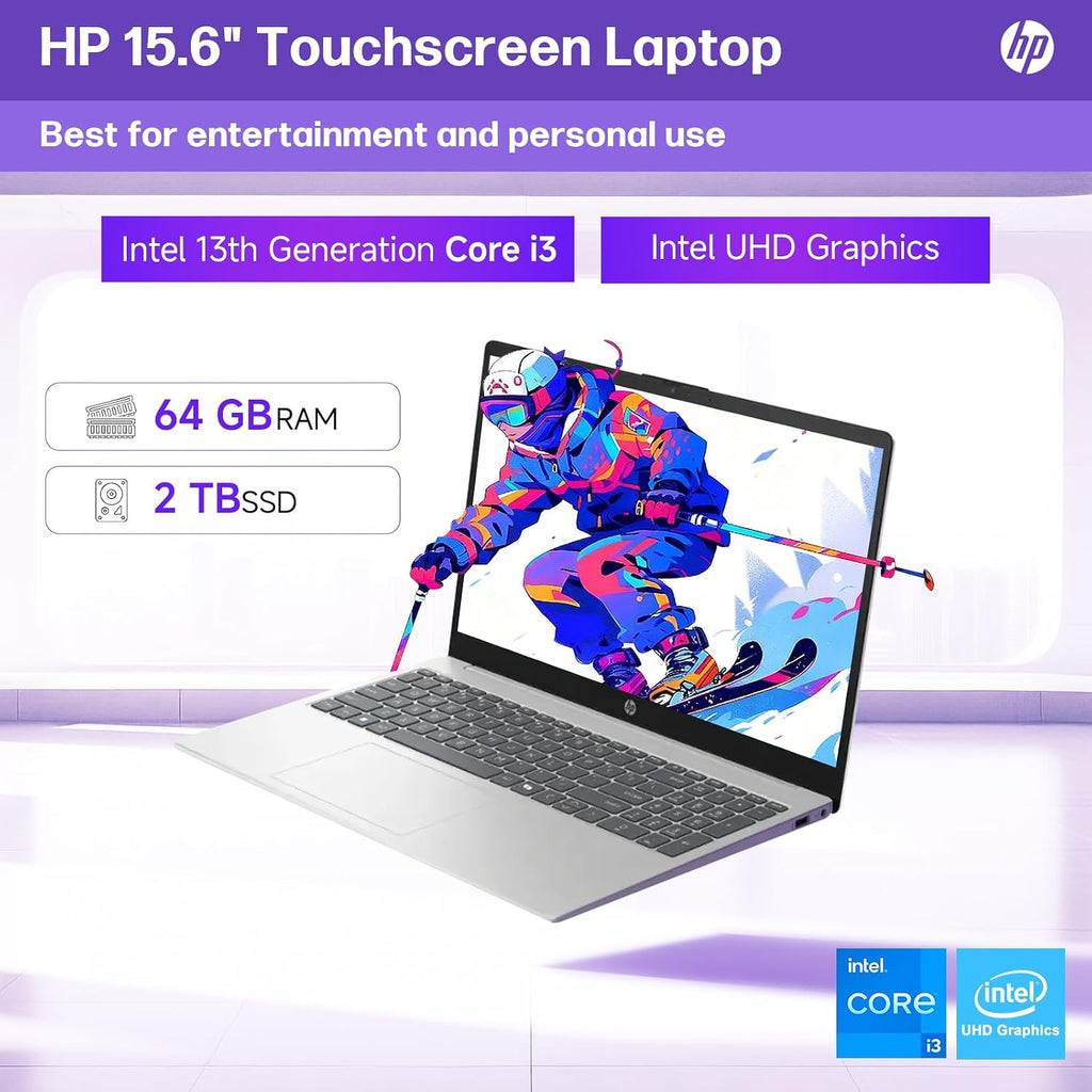 HP 2025 New 15.6' Touchscreen Laptop for Business & Student, 13th Gen Intel i3-1315U up to 4.5 GHz, 32 GB RAM, 1 TB SSD, Intel UHD Graphics, Copilot AI PC, Wi-Fi 6, Long Battery Life, Windows 11 Pro