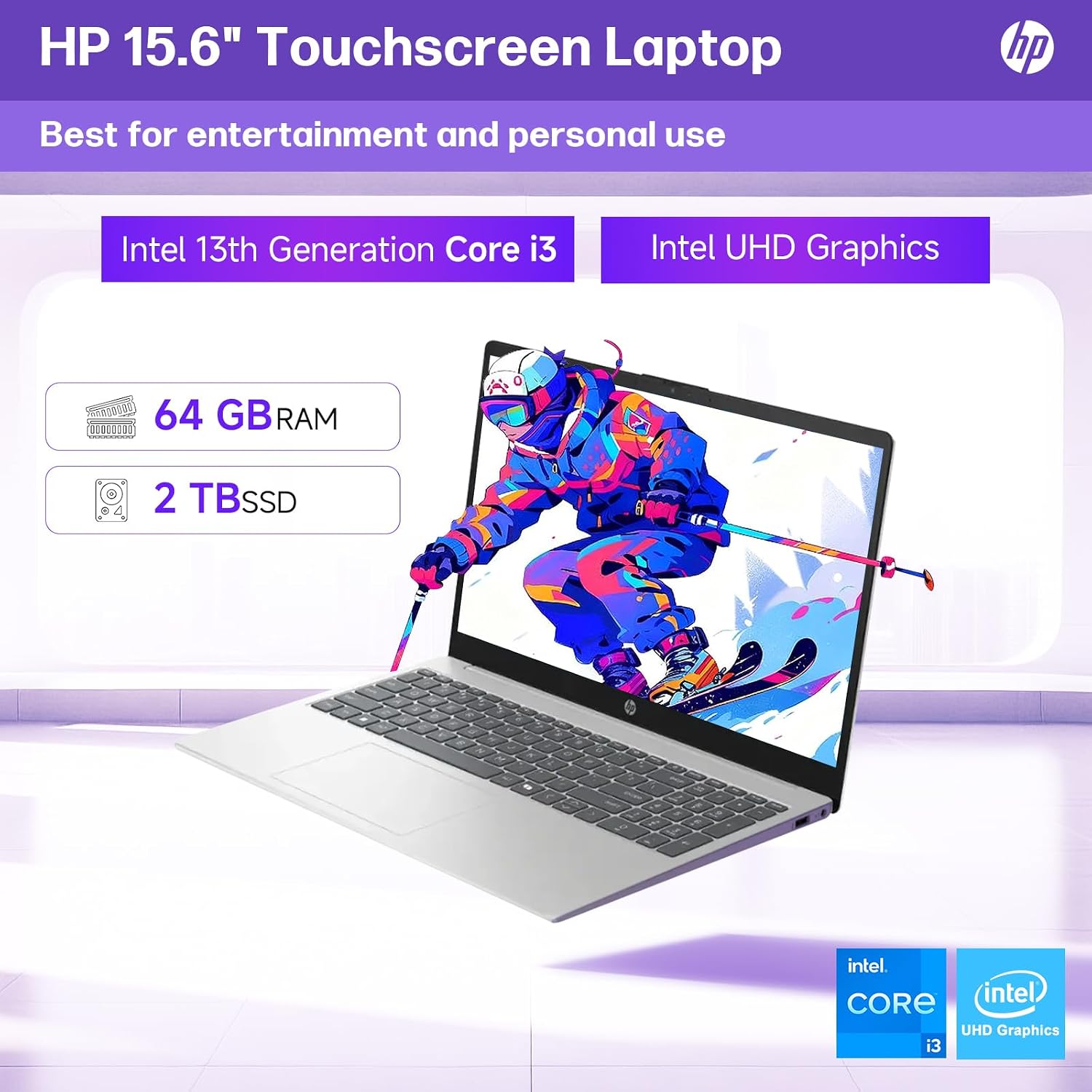 HP 2025 New 15.6' Touchscreen Laptop for Business & Student, 13th Gen Intel i3-1315U up to 4.5 GHz, 32 GB RAM, 1 TB SSD, Intel UHD Graphics, Copilot AI PC, Wi-Fi 6, Long Battery Life, Windows 11 Pro