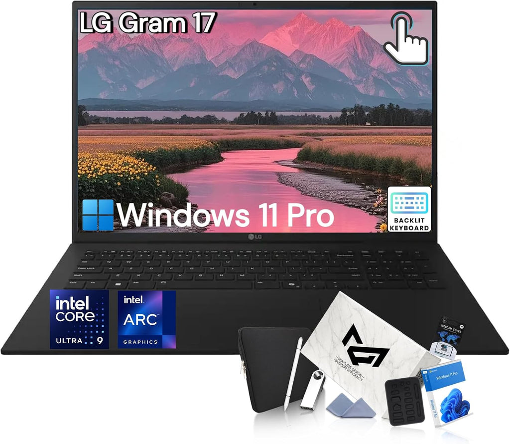 LG Gram 2025 17 Touchscreen Laptop - 17-inch WQXGA Display, Intel Ultra 9 288V, Intel Arc Graphics, Windows 11 Pro, 32 GB RAM + 2 TB SSD, Copilot+, Wi-Fi 7, Backlit Keyboard, 20H+ Long Battery Life