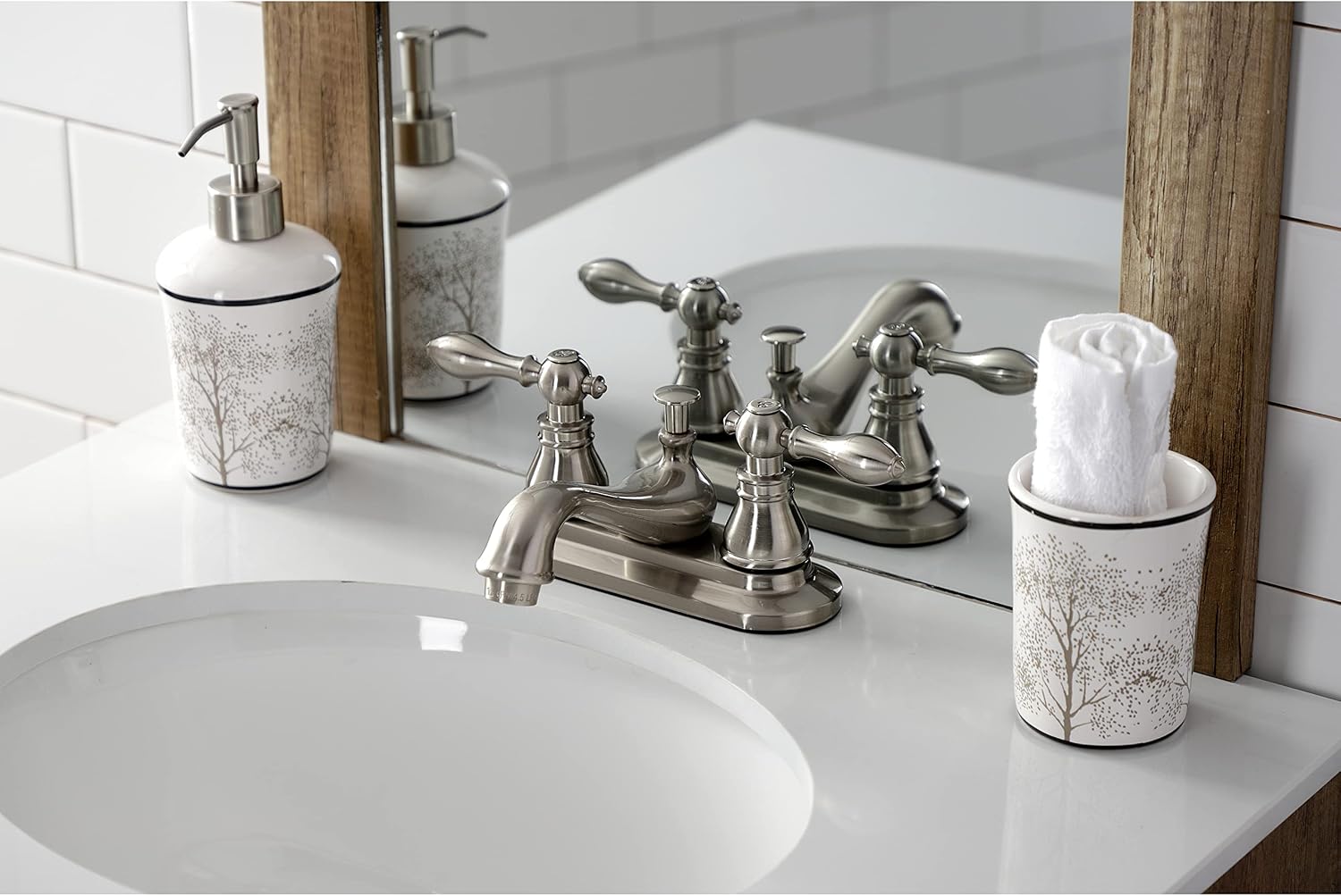 Kingston Brass KB608ACL American Classic 4' Centerset Bathroom Faucet, Brushed Nickel