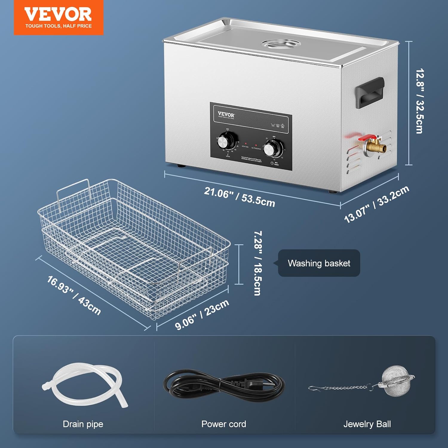 VEVOR 30L Sonic Cleaner with Heater Timer & Basket, Professional Digital Sonic Cavitation Machine, 360W Cleaning Machine for Lab Tools, Metal Parts, Carburetor, Brass, Auto Parts, Engine Parts