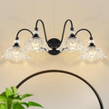 4-Light Matte Black Bathroom Vanity Light, Farmhouse Vanity Light with Floral Clear Glass Shades, Vintage Wall Mount Lighting for Bathroom