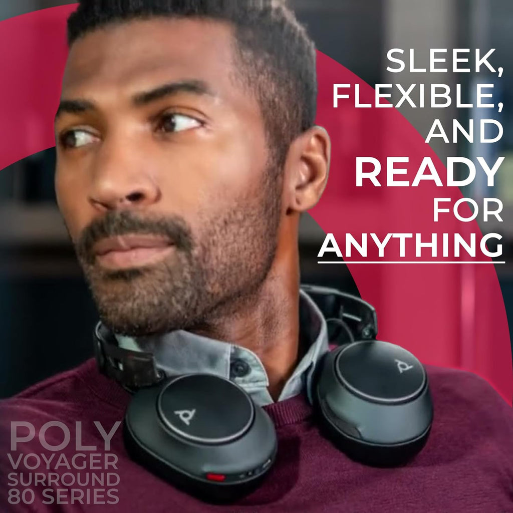 Poly Voyager Surround 80 USB-C & Bluetooth Headset With Active Noise Cancellation (ANC), Boomless Microphone, Open Office Certified, Multi-Device Support for Cellphones, PC/Mac, Includes Microfiber