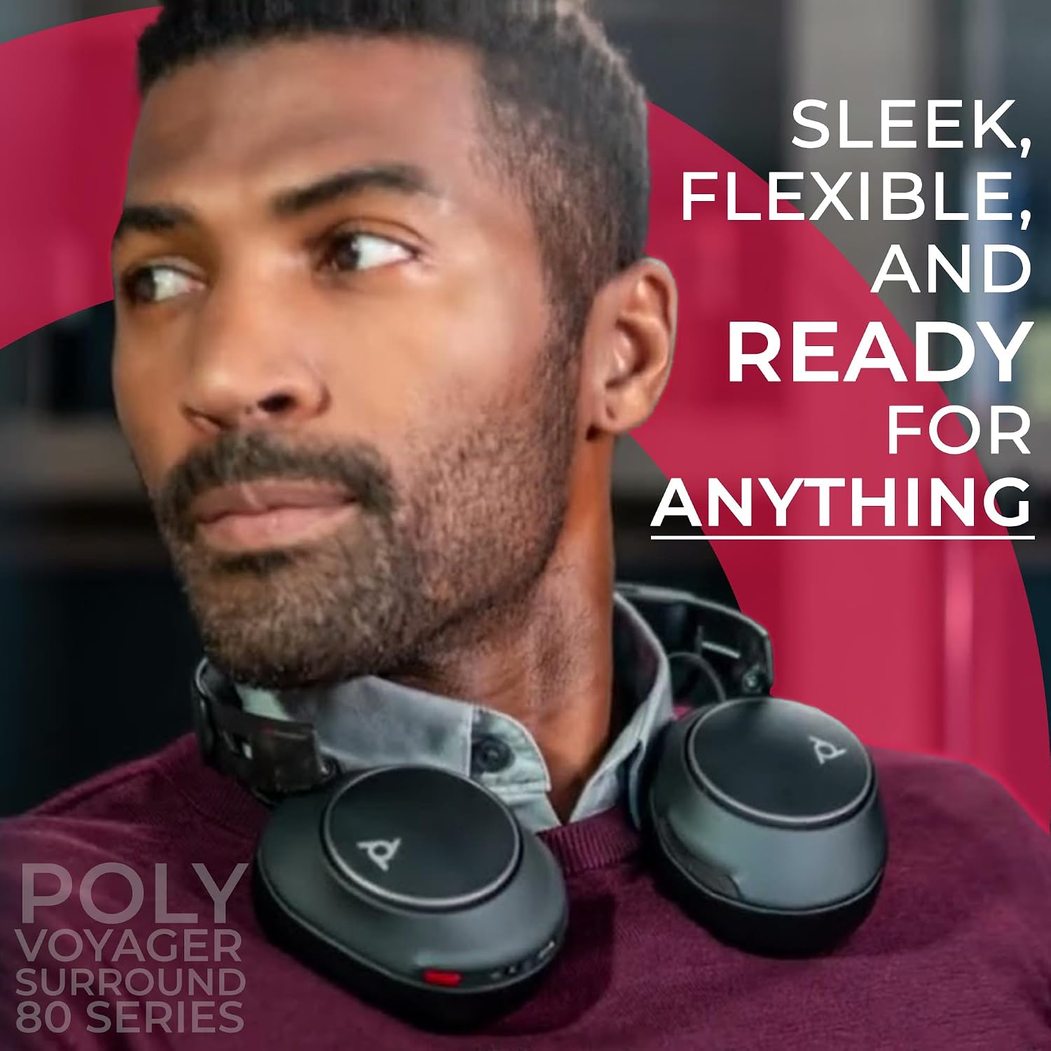 Poly Voyager Surround 85 UC USB-C Bluetooth Boomless Noise-Canceling Wireless Headset with Charging Stand & GTW Microfiber Cloth - Compatible with Smartphones, Tablets, PC/MAC, Open Office Certified