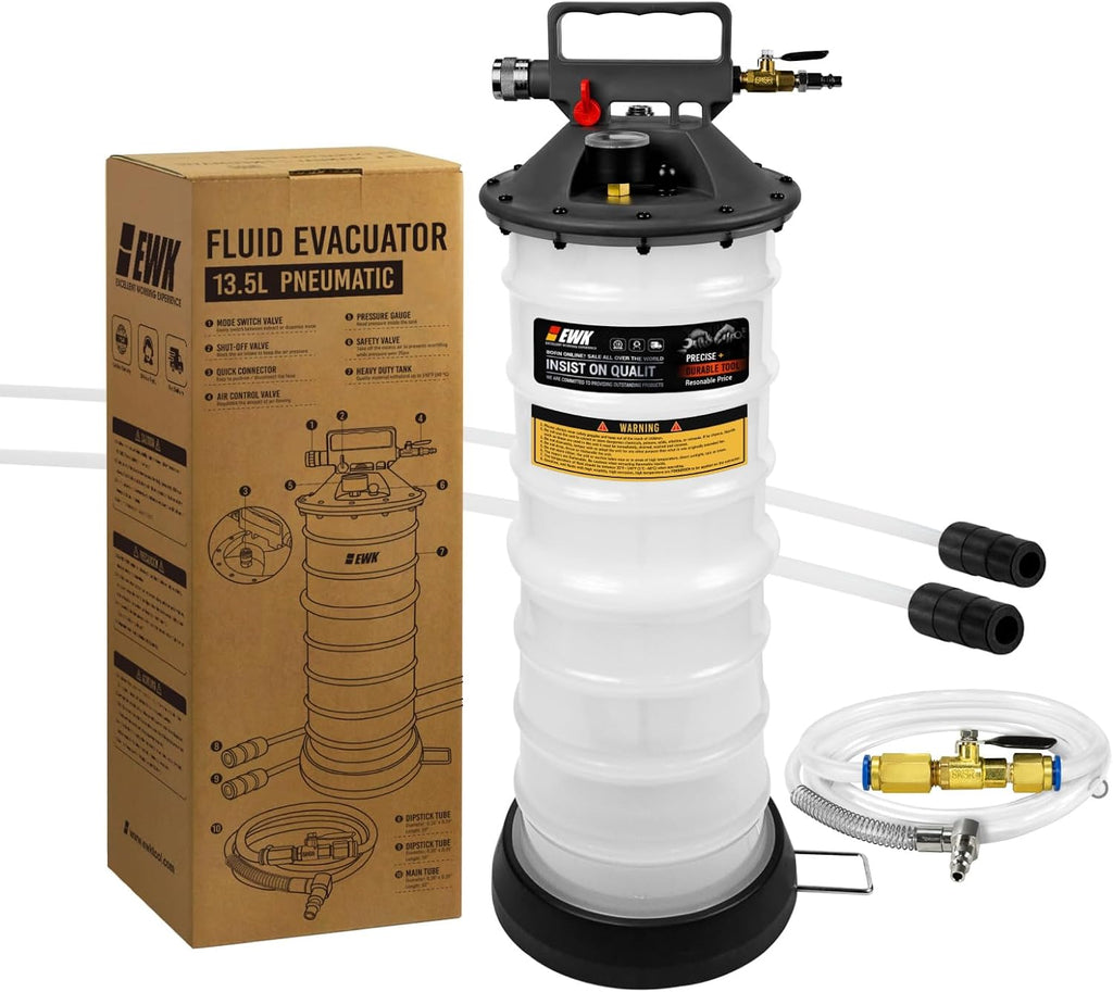 EWK 13.5L Heavy Duty Pneumatic Oil Extractor/Dispenser Pump, Fluid Vacuum Evacuator with Reinforced Tank, Oil Change Pump for Automotive Large Engines