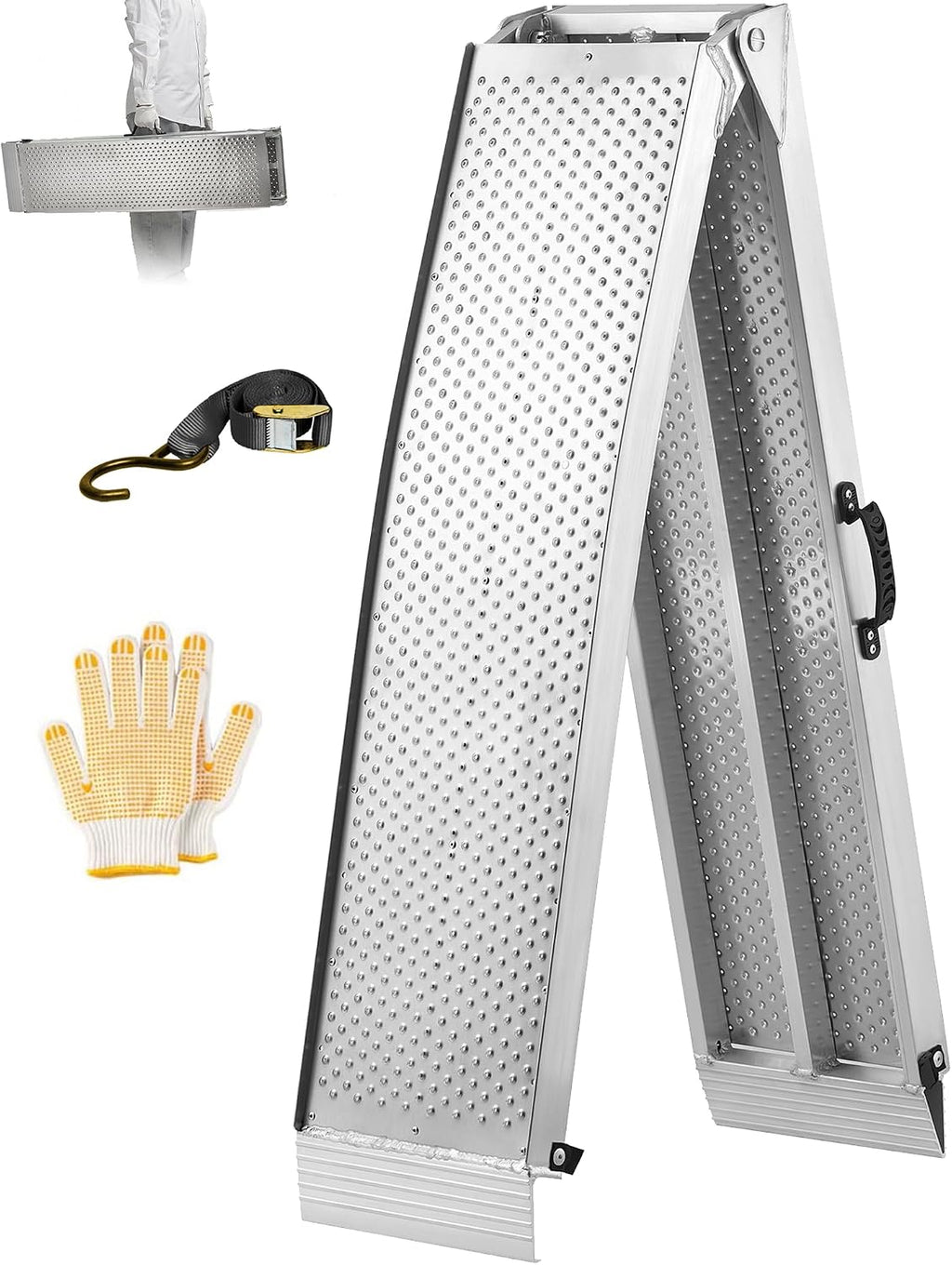LEMNISCATE Motorcycle Ramps, 89'x12' Portable Loading Ramps for Pickup Trucks 750 LBS Capacity 7.5FT Aluminum Folding Ramps with Handle & Buckle for ATVs, Lawn Mowers, UTVs, Bike, 1PCS, Silver