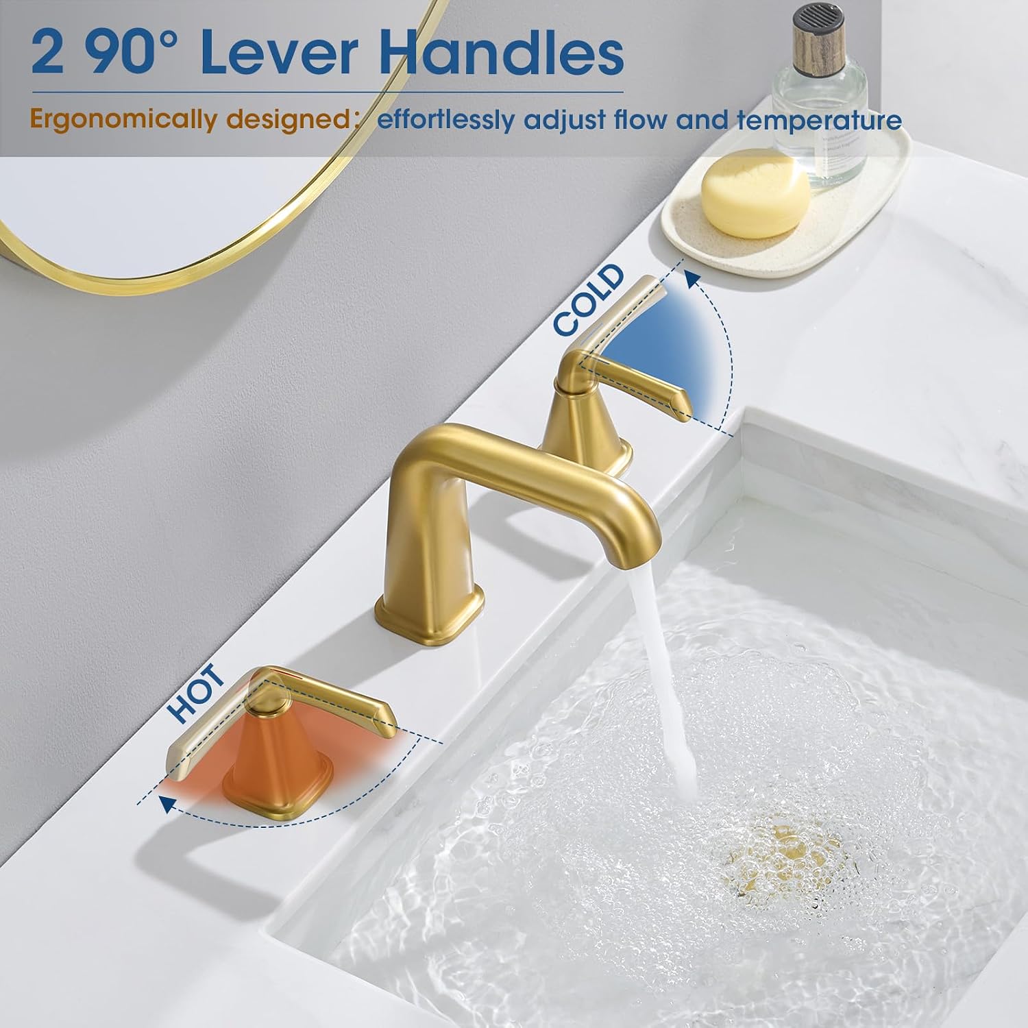 Gold Bathroom Faucet,Bathroom Sink Faucet,Brushed Gold Bathroom Faucet 3 Hole, with Pop Up Drain and CUPC Supply Lines for Vanity,Lavatory RV Farmhouse (HG-8904-BG)