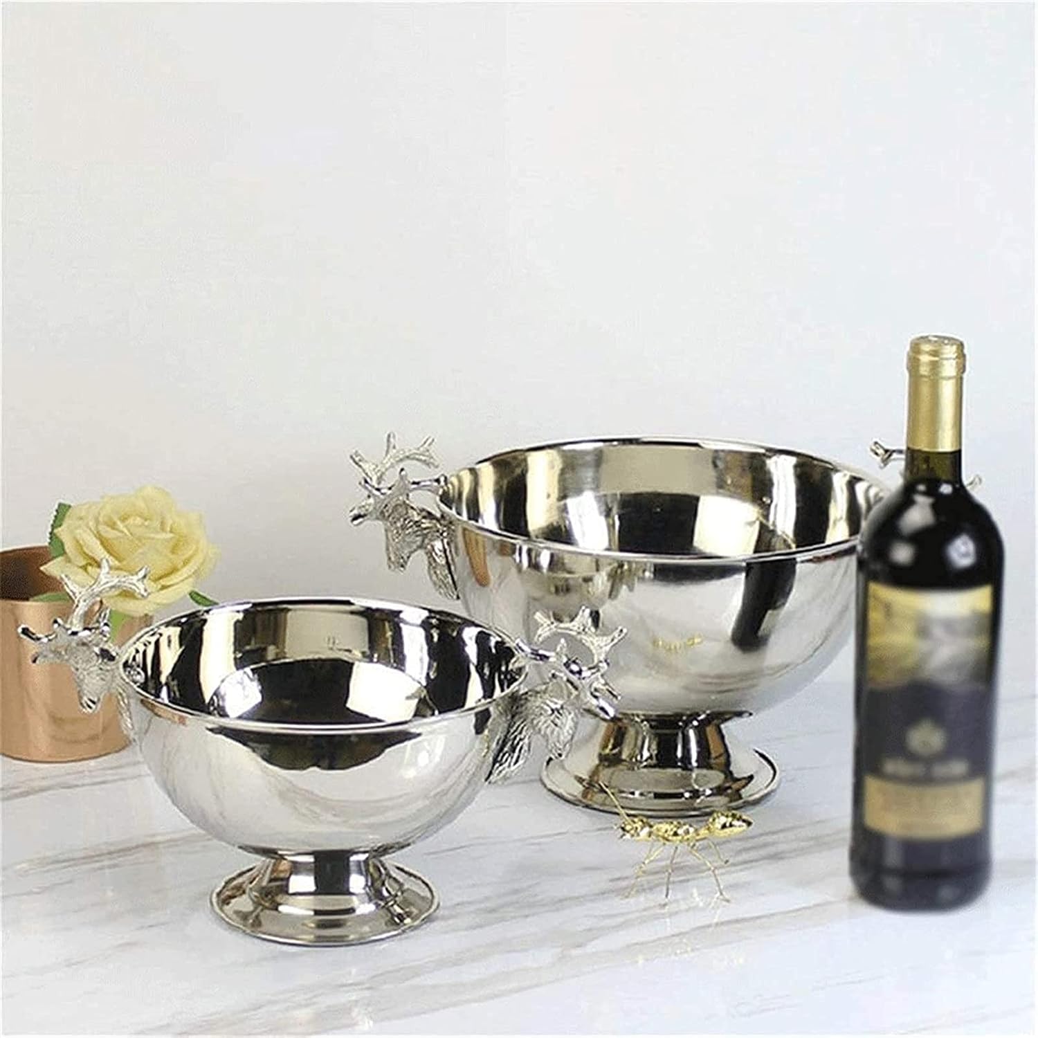 BTZHY Ice Bucket,Stainless Steel Double Wall Insulated Set with Lid Tongs Scoop Reusable Stainless Steel Ice Cubes