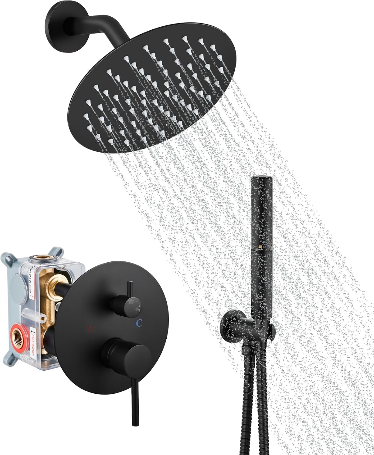 Airuida Shower Faucet Set, Bathtub Faucet Set with 8 Inch Rain Shower Head and Valve,2 Functions Tub Shower Faucet Set for Bathroom-Matte Black