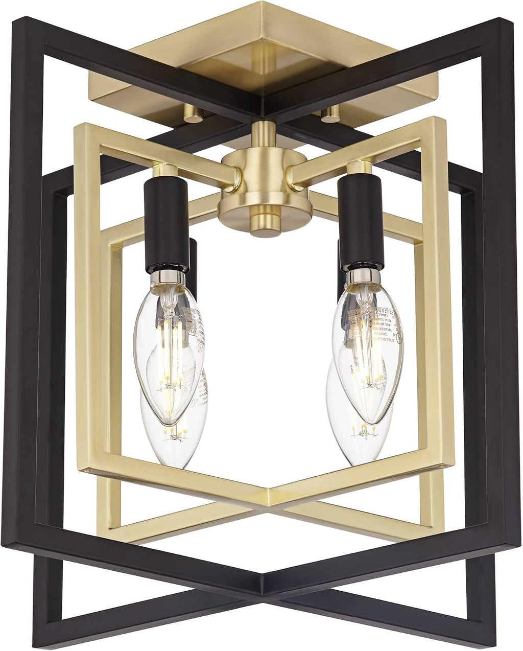 Possini Euro Design Nima Modern Glam Ceiling Light Semi Flush-Mount Fixture Black Gold 13' 4-Light Open Metal Frame for Bedroom Kitchen Living Family Room Hallway Dining Bathroom House Decor