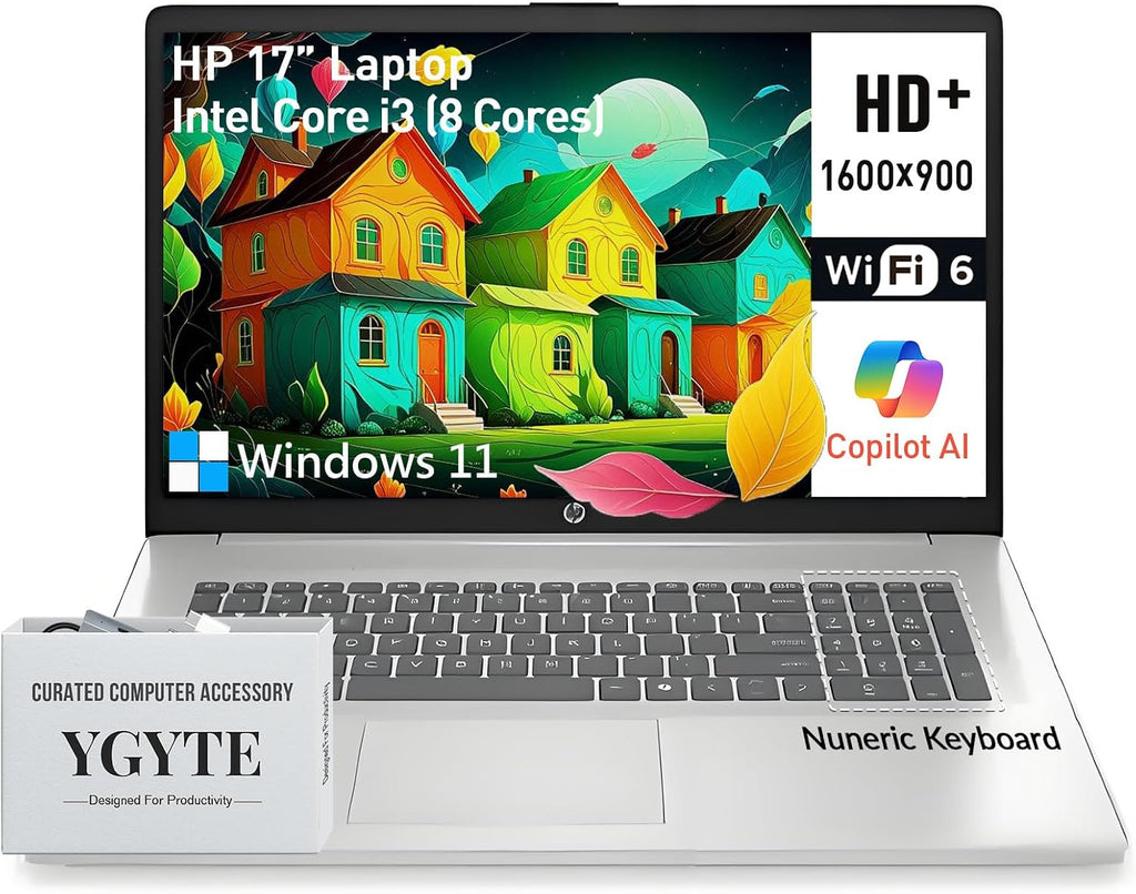 HP Laptops 17 Inch, 17.3' Laptop Computer, HD+ Large Screen, Intel Core i3 (8-Cores), 8GB RAM 512GB SSD, Windows 11 Pro, 10 Key Number Pad, Wi-Fi 6, USB-C