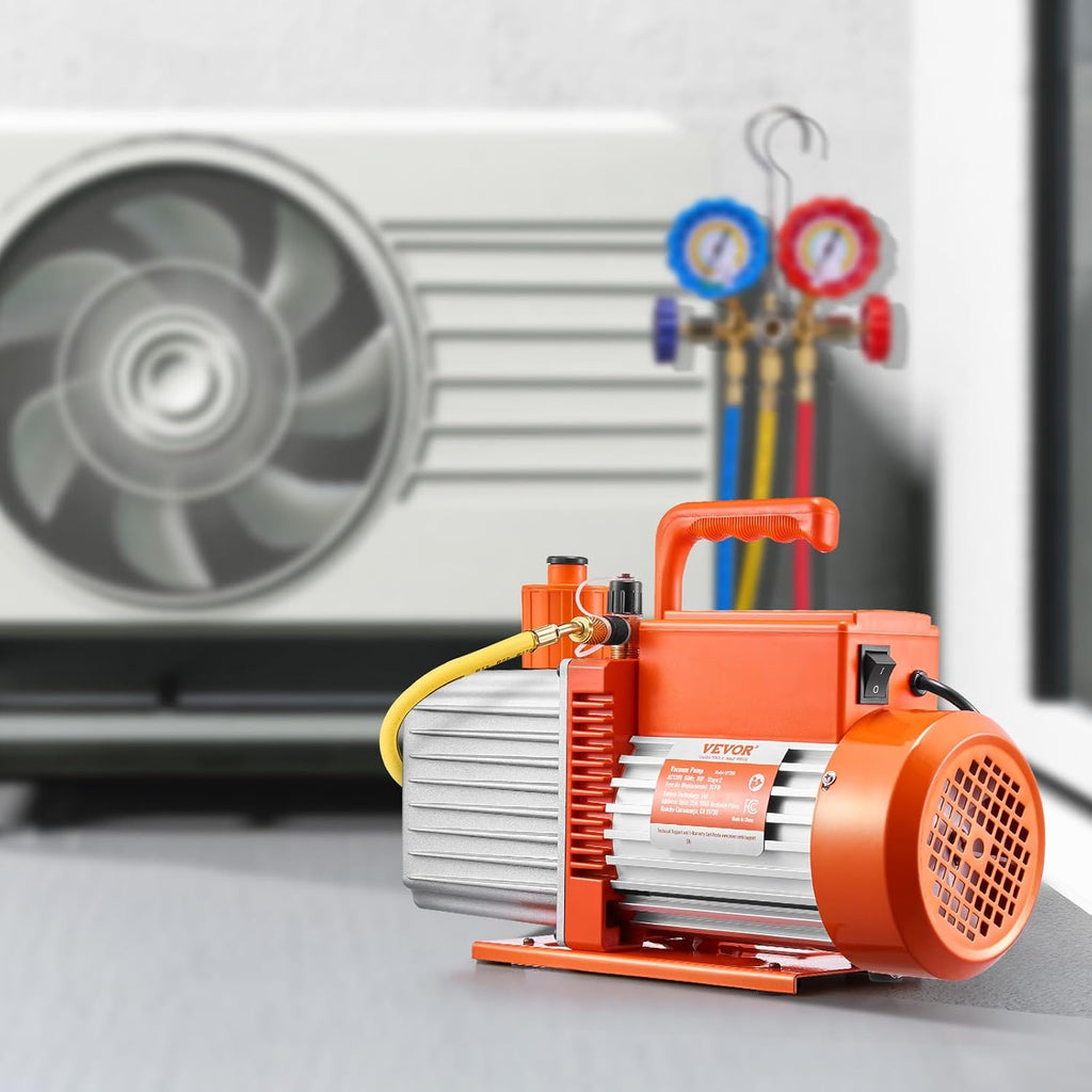 VEVOR Vacuum Pump, 9 CFM, HVAC 2 Stage Rotary Vane Vacuum Pump, for R134a R22 R410a Systems, Auto AC Vacuum Pump Kit with Oil Bottle, for Automotive Air Conditioner Maintenance Resin Degassing