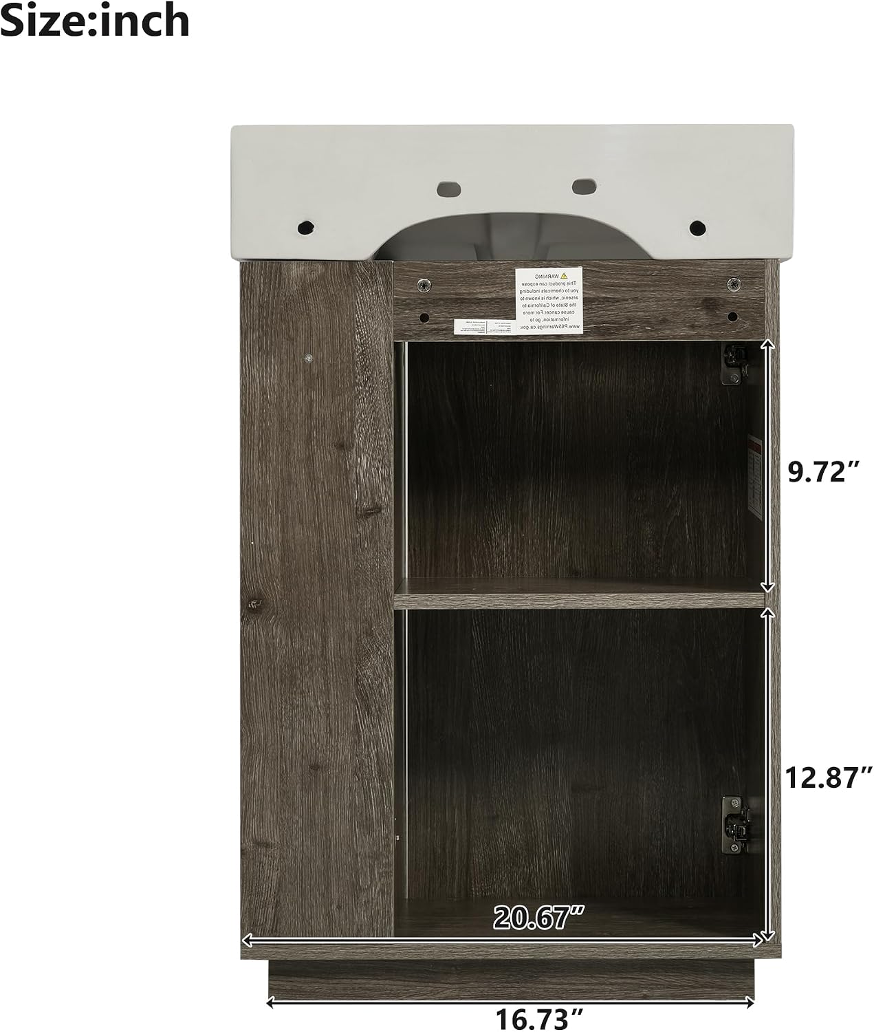 21.6-inch Bathroom Vanity with Reversible Sink, Free-Standing Single Storage Cabinet with One Left Door and Side Open Shelf, Vanity with Ceramic Basin for Bathroom (Dark Grey)