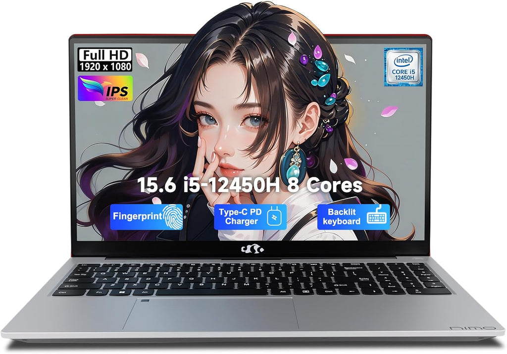 NIMO 15.6' FHD lPS-Business-Laptop, i5-12450H 8 Cores 8GB RAM 256GB SSD (Beat i7-11800H, Up to 4.4 GHz) Student Computer with 100W Type-C Fingerprint Backlit Keyboard WiFi-6 Numpad