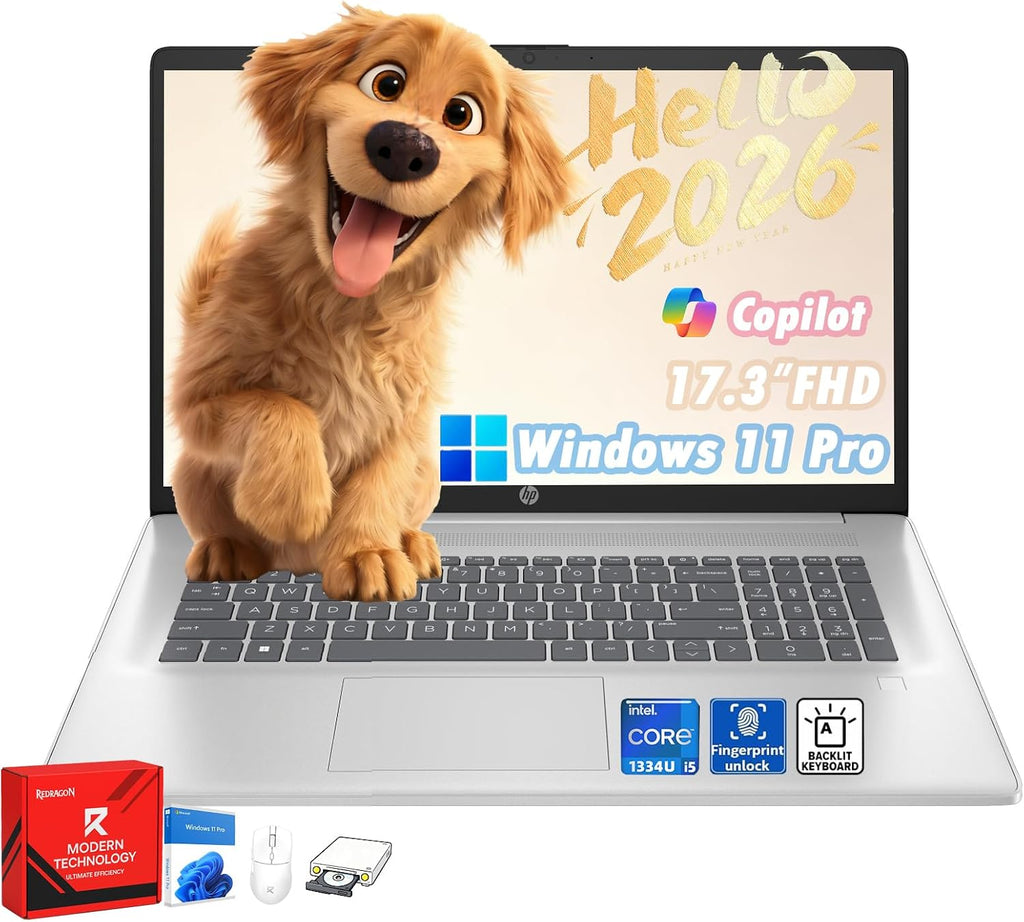 HP 17 Laptop Computer, 17.3' FHD(1920×1080), Intel 10-Core i5-1334U, Fingerprint, Backlit KB, Win 11 Pro Laptop for Business & Students, Fast Charge, Redragon Patent Kit, 32GB RAM, 1TB SSD